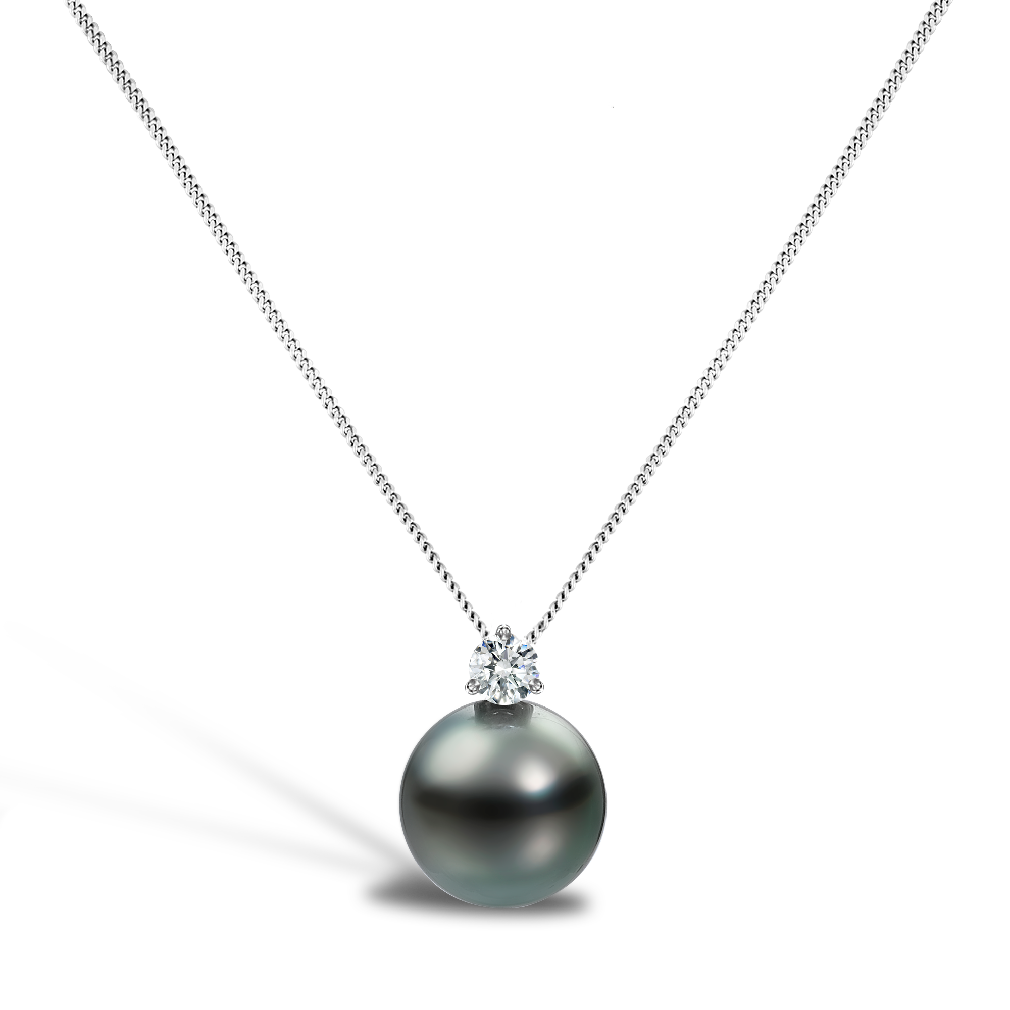 Tahitian Pearl Pendant in 18CT White Gold Drop Pendant with 0.20CT Diamond_1