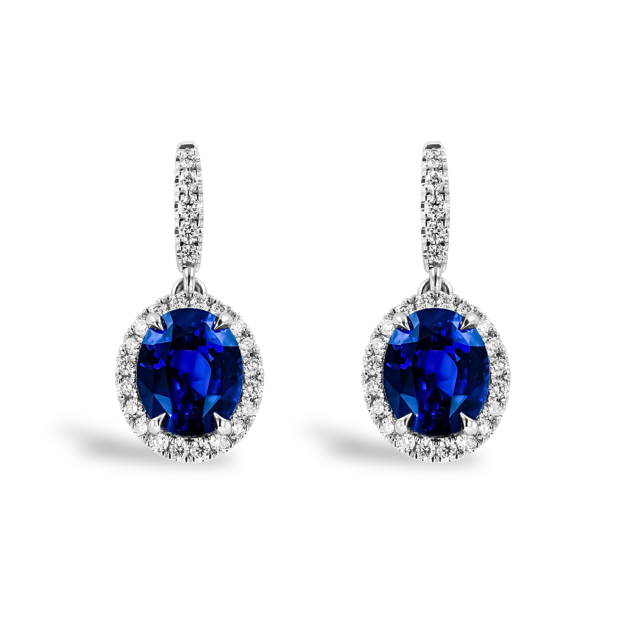 Sapphire and Diamond Cluster Drop Earrings Oval Cut, Claw Set_1