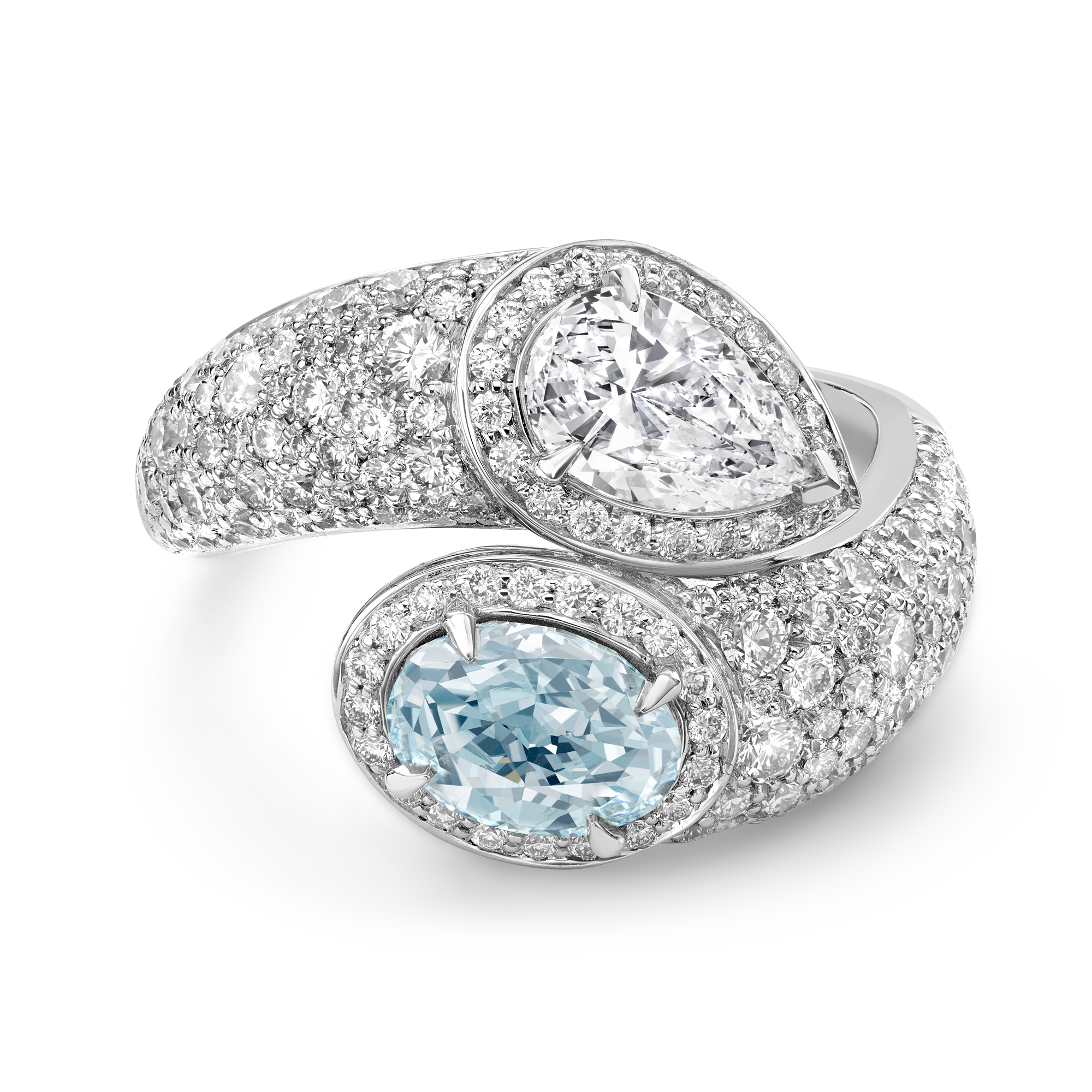 Masterpiece Two Stone Fancy Blue Diamond Bypass Ring Oval Cut, Four Claw Set_2