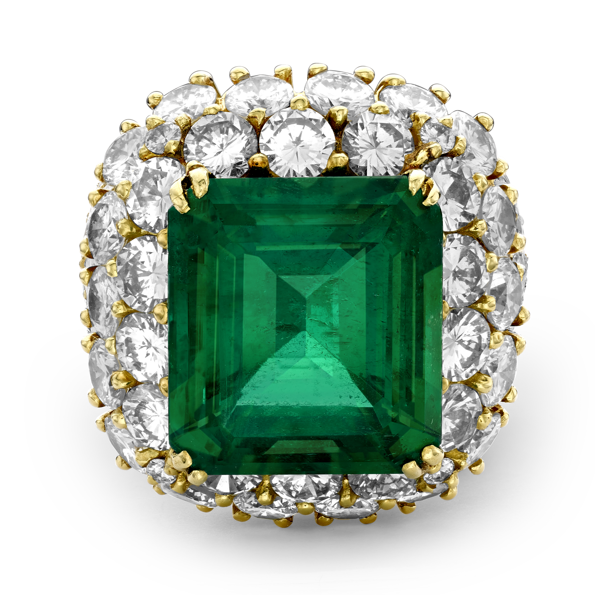 1970s Van Cleef & Arpels Emerald and Diamond Ring Octagonal Step & Brilliant Cut, Claw Set_2