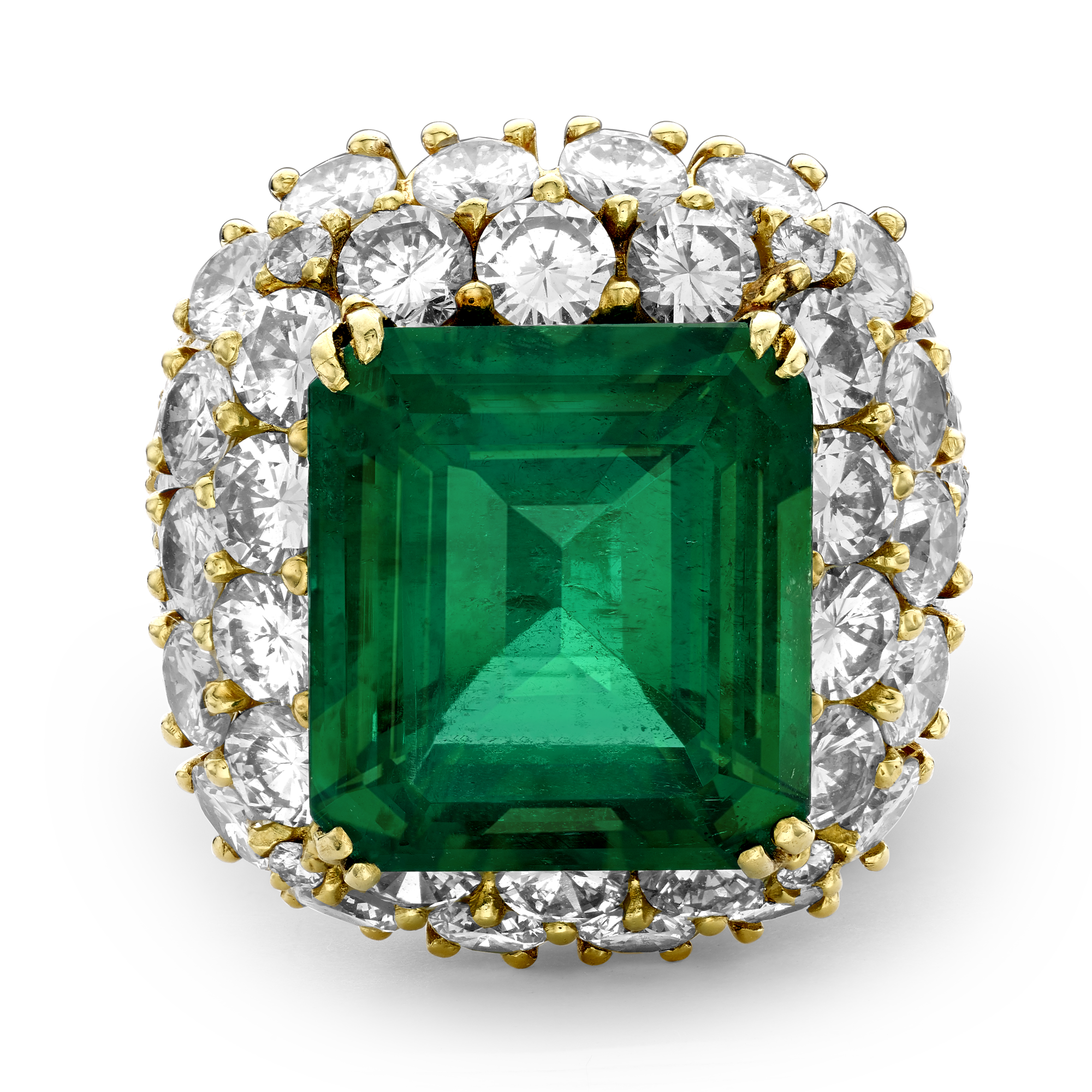 1970s Van Cleef & Arpels Emerald and Diamond Ring Octagonal Step & Brilliant Cut, Claw Set_2