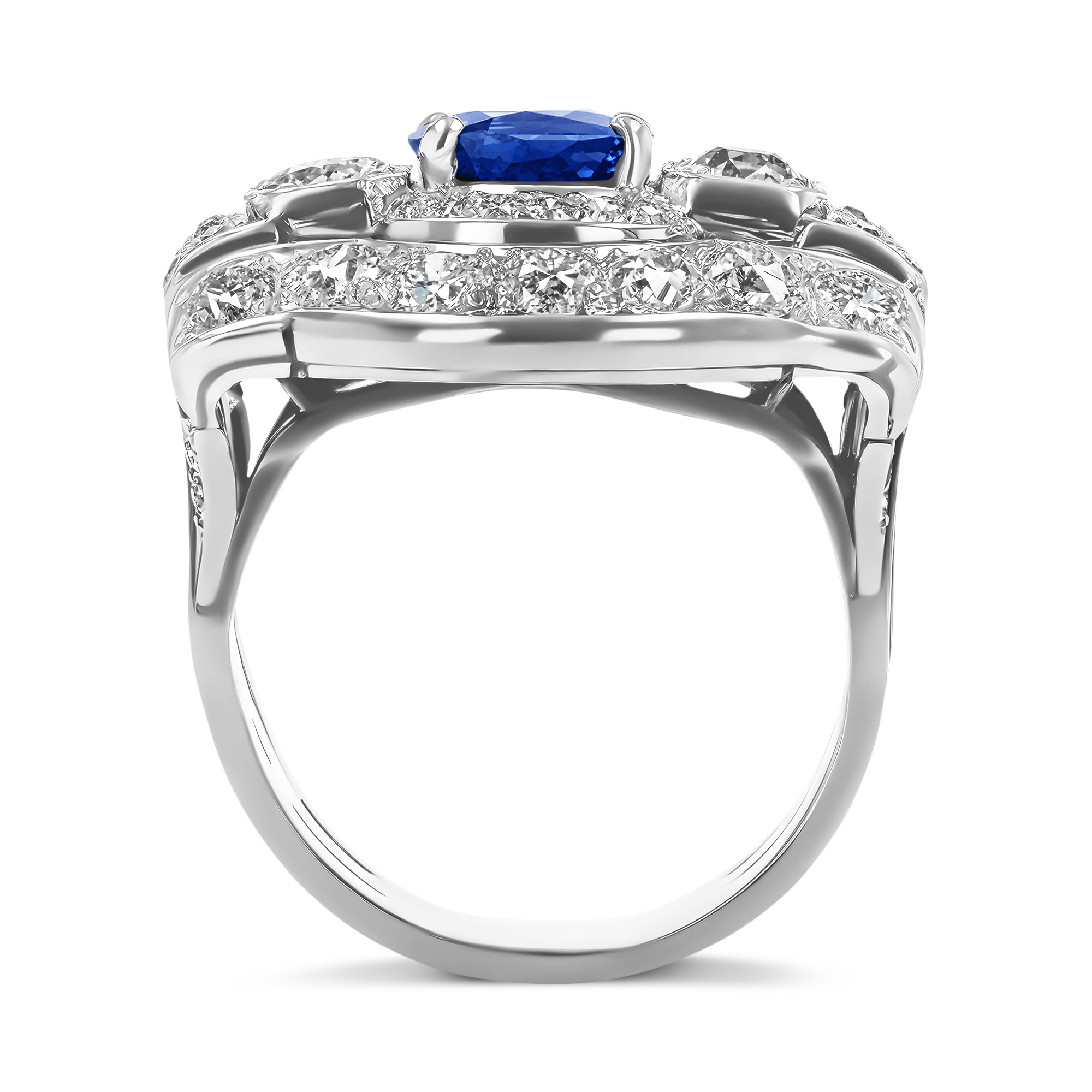 Art Deco 0.85ct Sapphire and Diamond Cocktail Ring Oval Cut, Claw Set_3