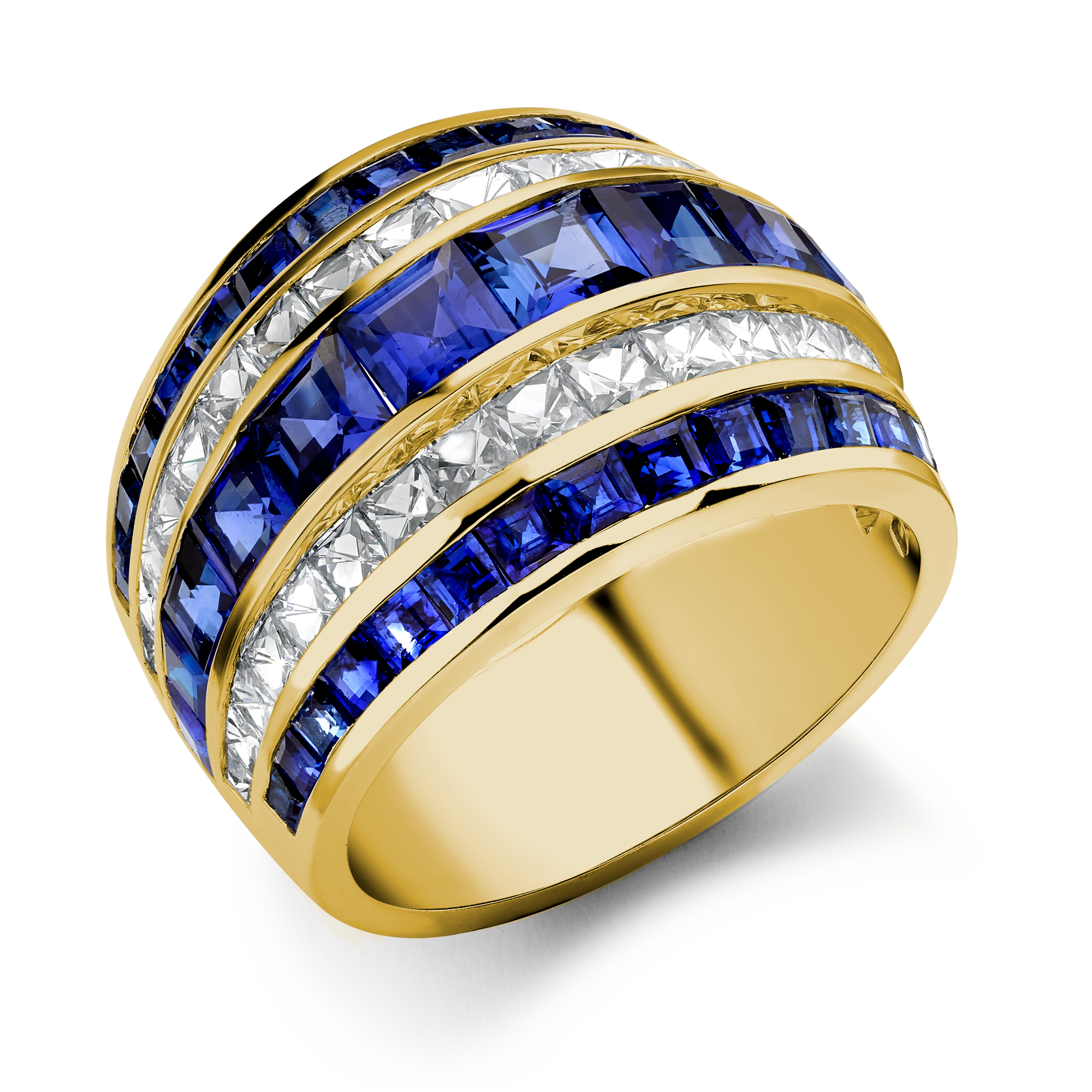 Manhattan Classic Sapphire & Diamond Ring Carre & French Cut, Channel Set_1