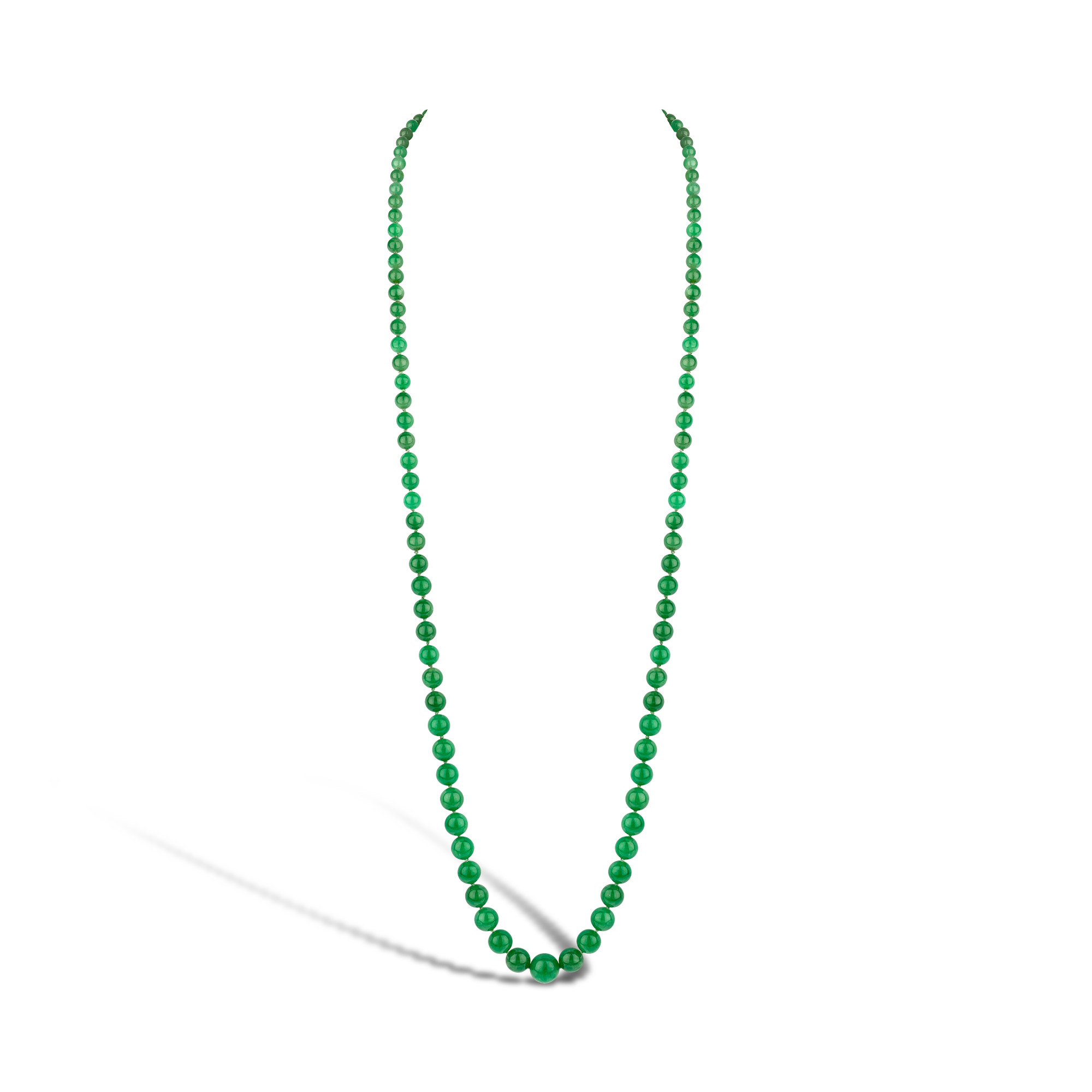 Edwardian Jade Bead Necklace Beaded Long Necklace, with Diamond Clasp_1