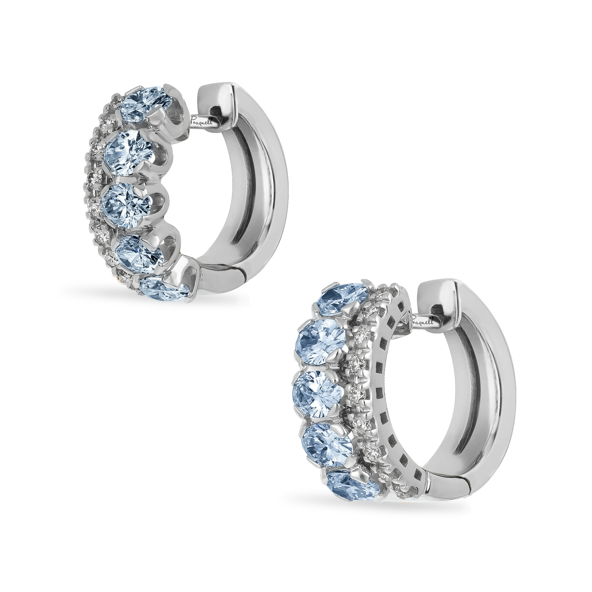 Oval Cut 1.34ct Aquamarine and Diamond Hoop Earrings Oval Cut, Claw Set_3