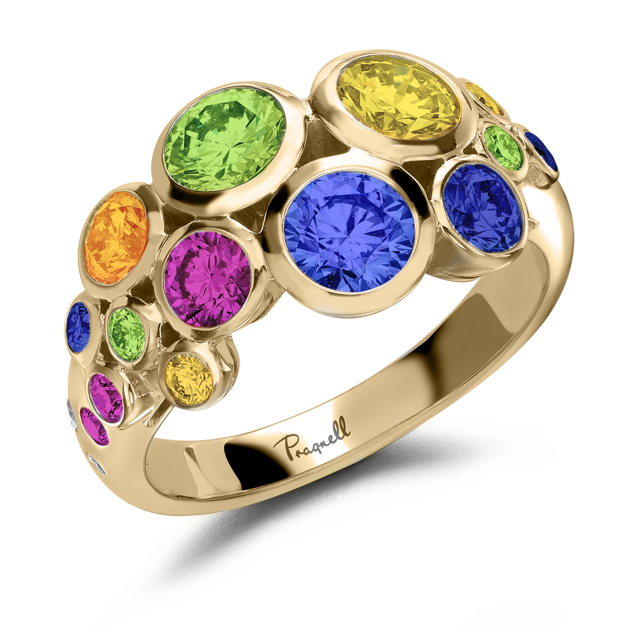 Bubbles Fancy Sapphire and Tsavorite Cocktail Ring Brilliant Cut, Rubover Set_1