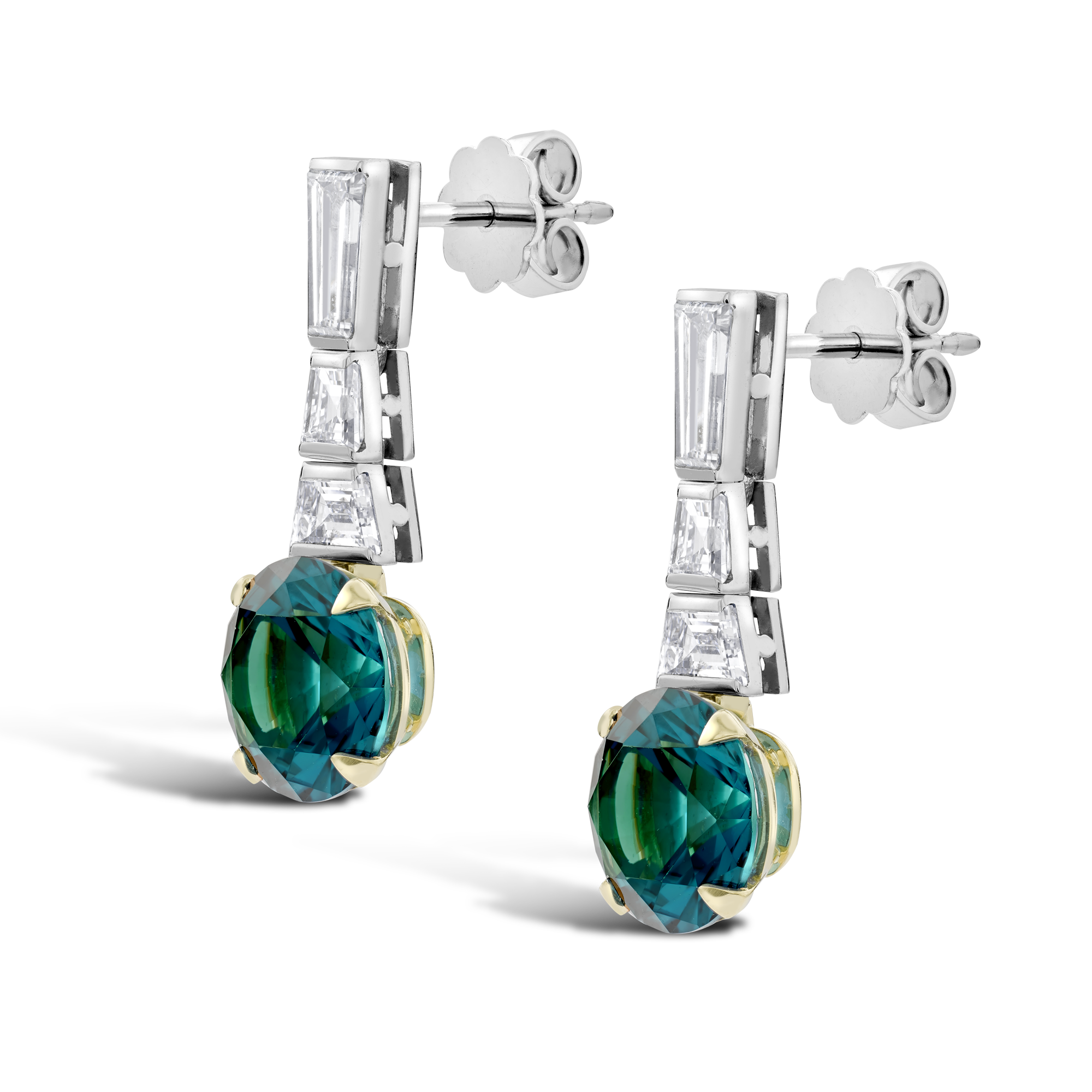 Masterpiece Brilliant Cut Electric Tourmaline Earrings Brilliant Cut, Four Claw Set_2