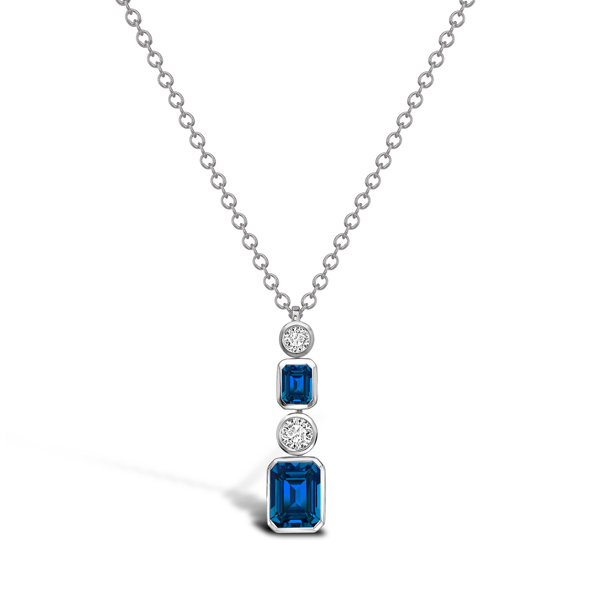 Emerald Cut Sapphire and Diamond Drop Pendant Emerald Cut with Brilliant Cut Diamonds_1