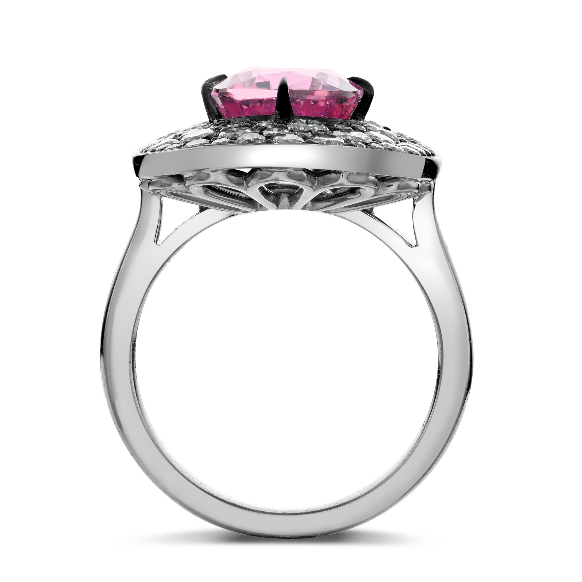 Snowstorm 3.70ct Spinel and Diamond Cocktail Ring Cushion modern cut, Claw set_3