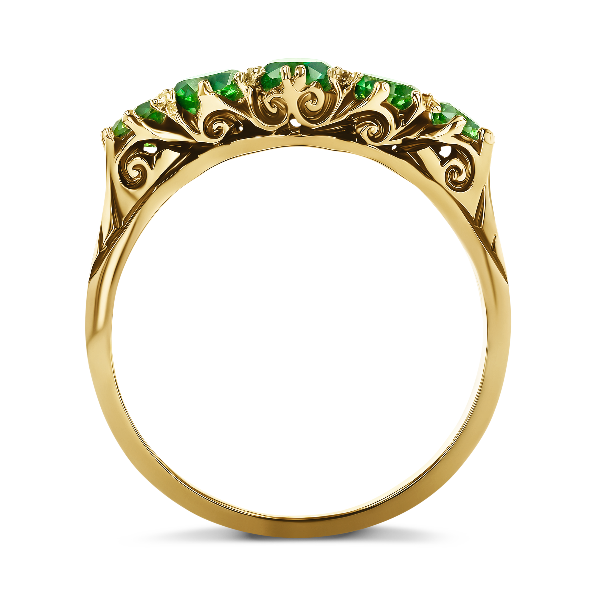 Demantoid Garnet Five Stone Ring Old Cut, Claw Set_3