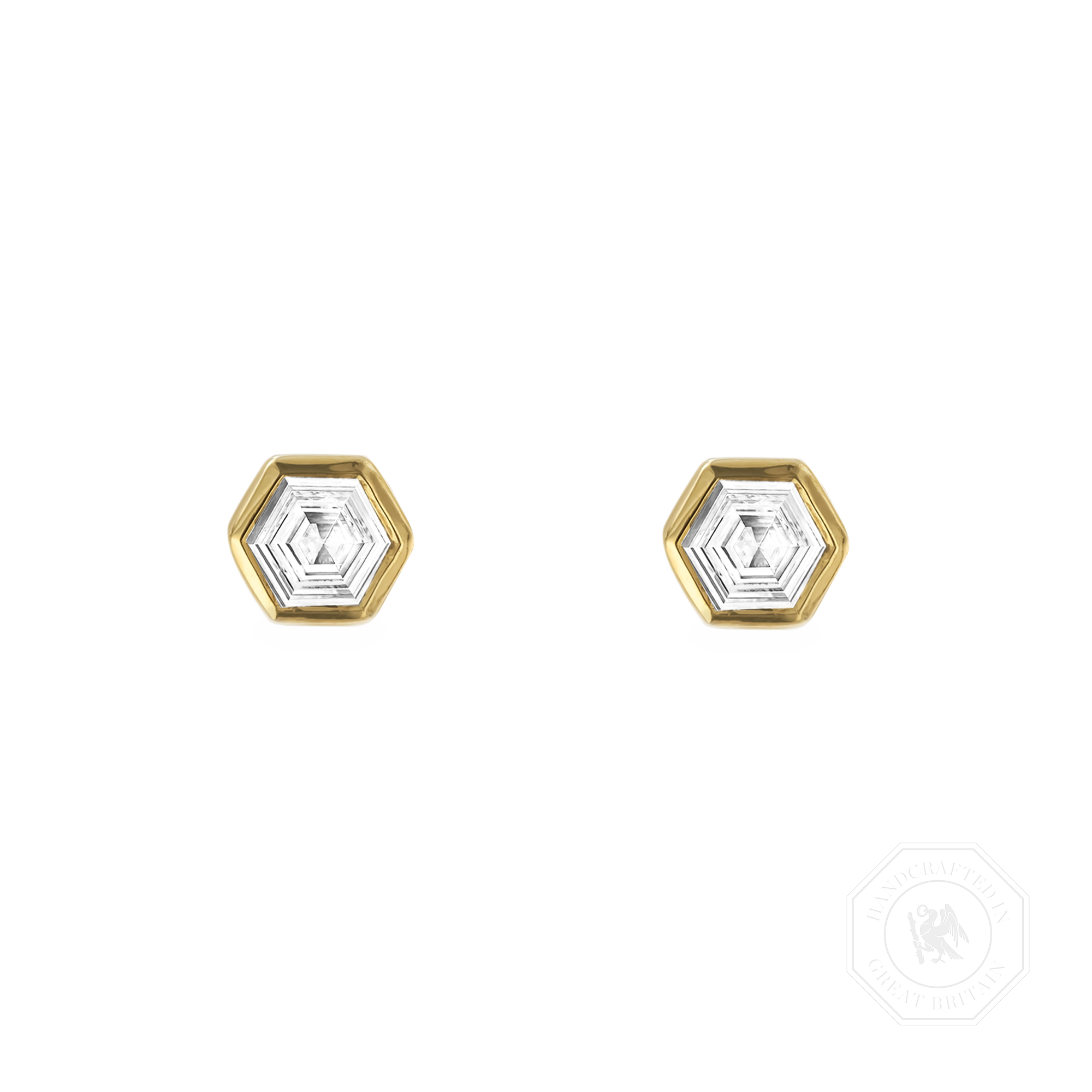 Honeycomb Diamond Solitaire Earrings Hexagonal Cut, Rubover Set_1