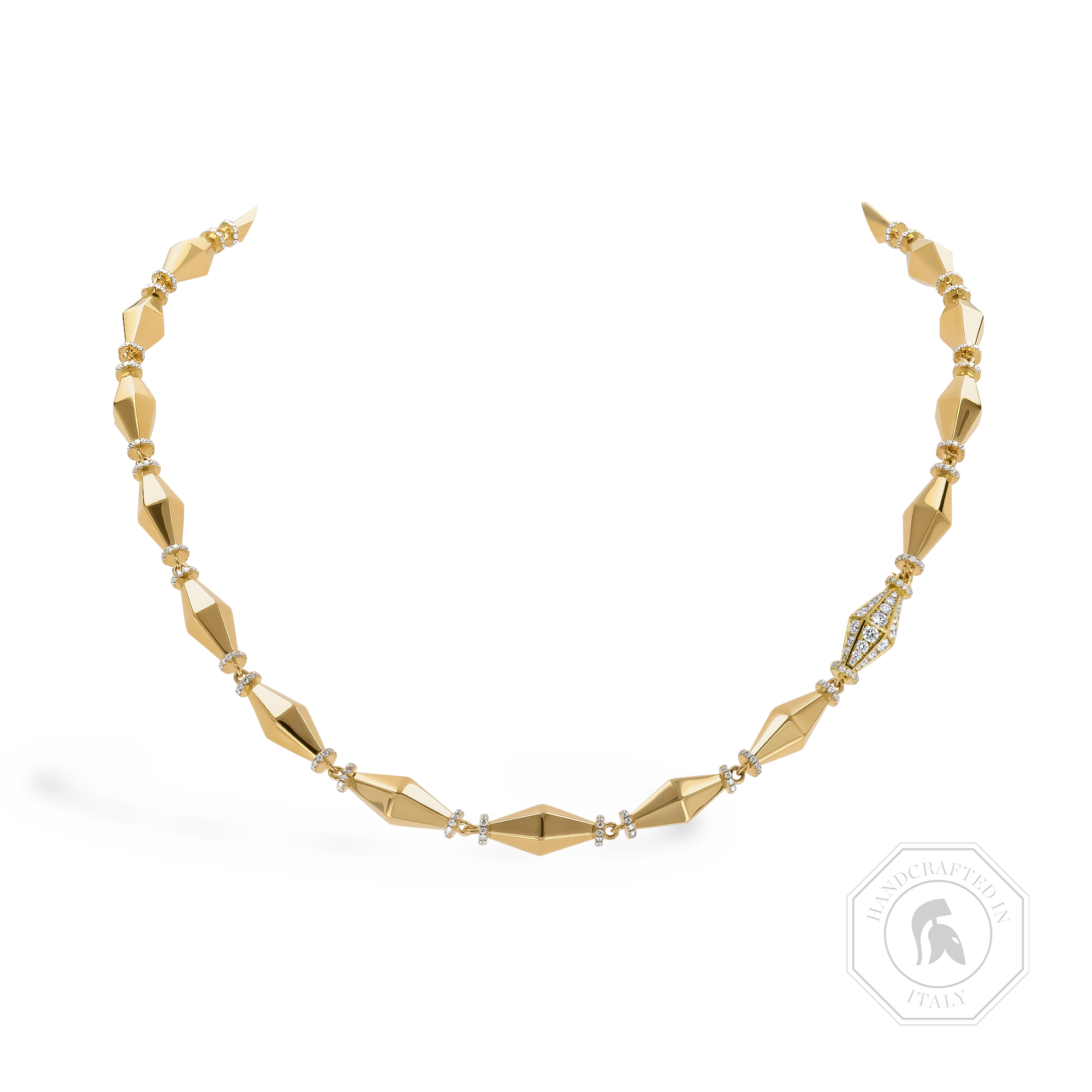 Cleopatra 3.04ct Diamond Gold Faceted Barrel Link Necklace Brilliant Cut, Pave Set_1