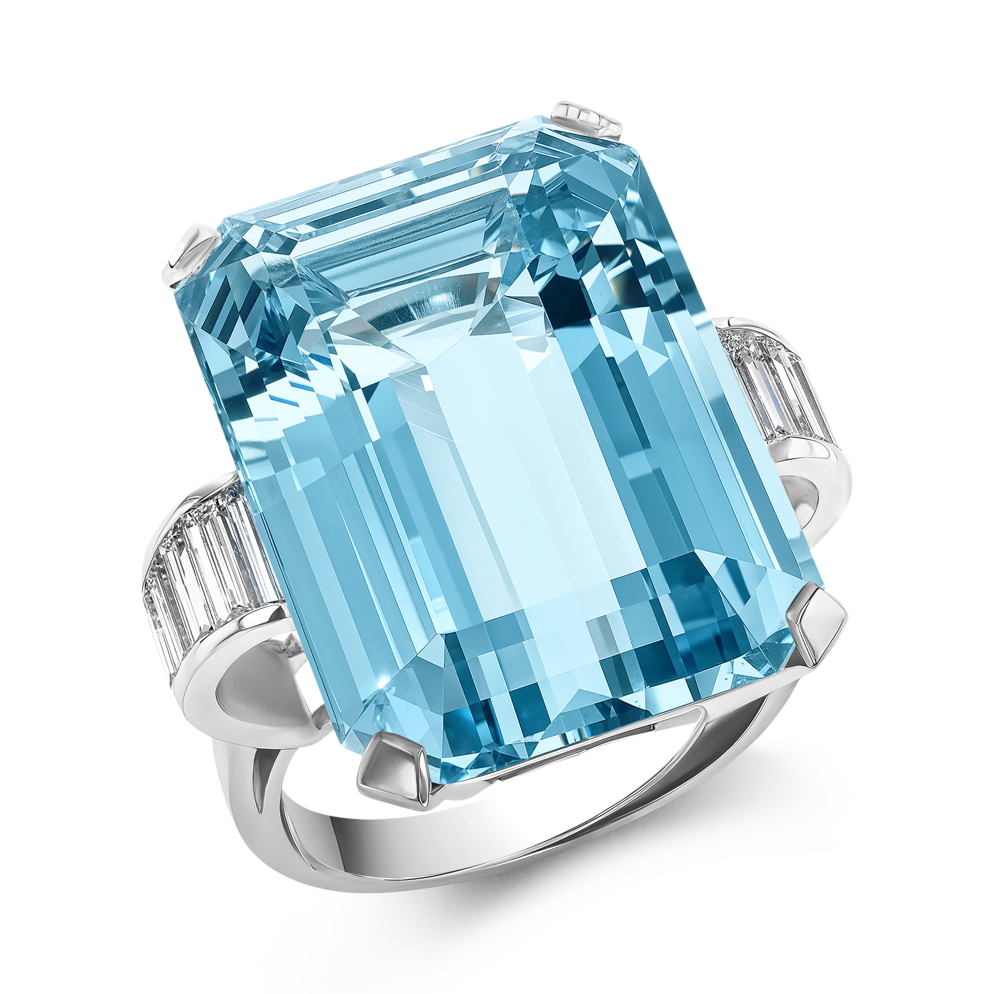 Retro 30.85ct Aquamarine and Diamond Cocktail Ring Emerald Cut, Claw Set_1