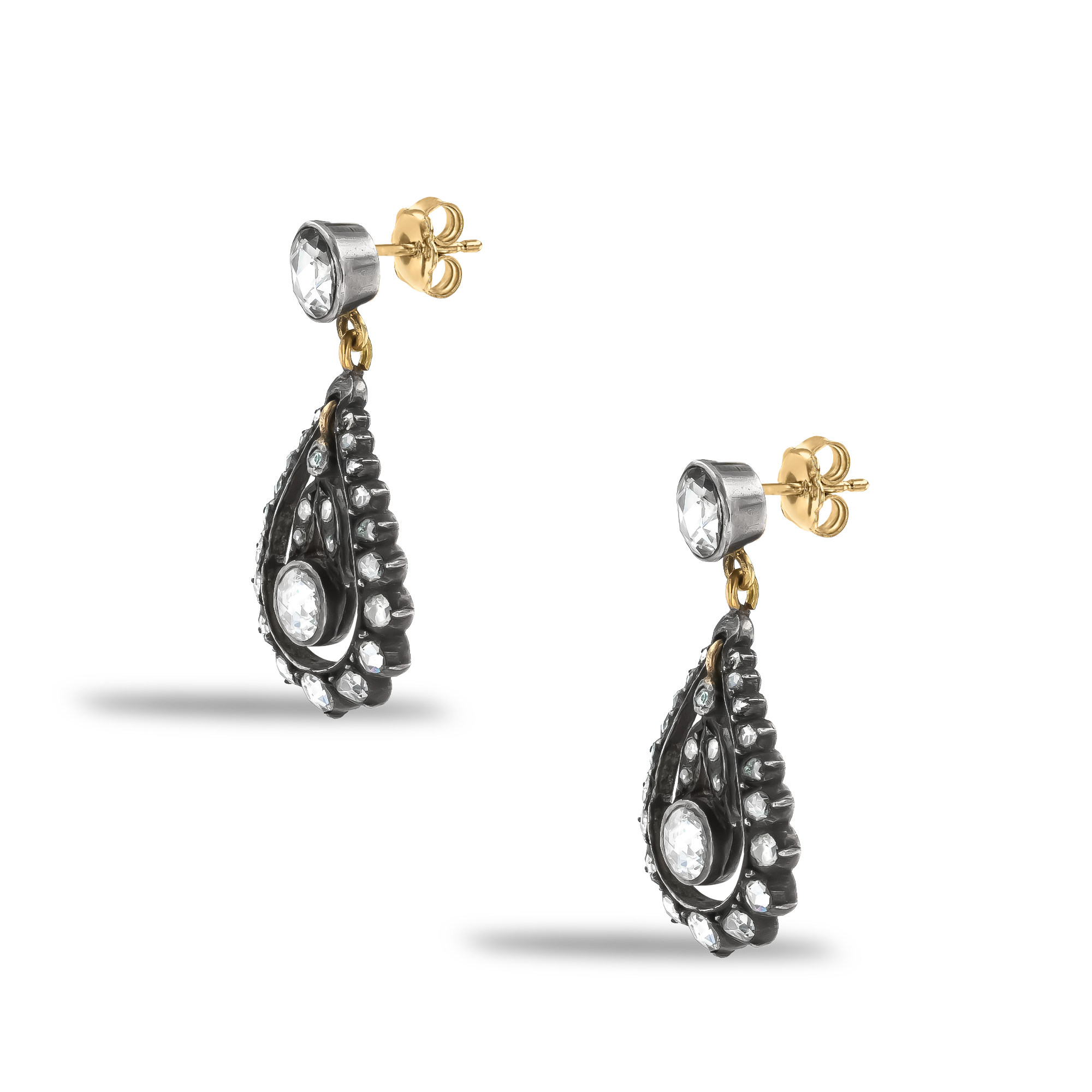 Rose Cut Diamond Drop Earrings Rose Cut, Rubover Set_2