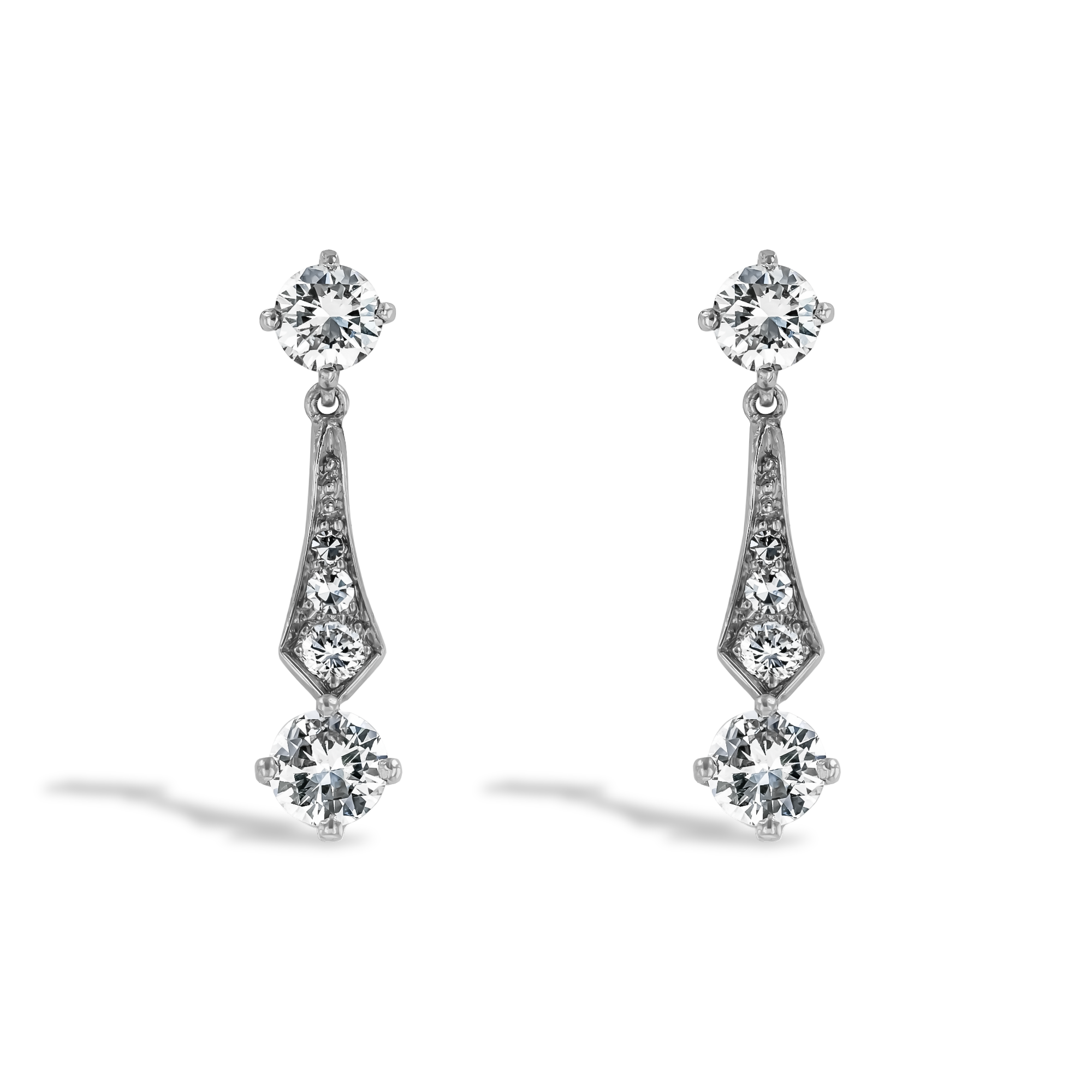 Edwardian Inspired 1.30ct Diamond Drop Earrings Old Cut, Claw Set_1
