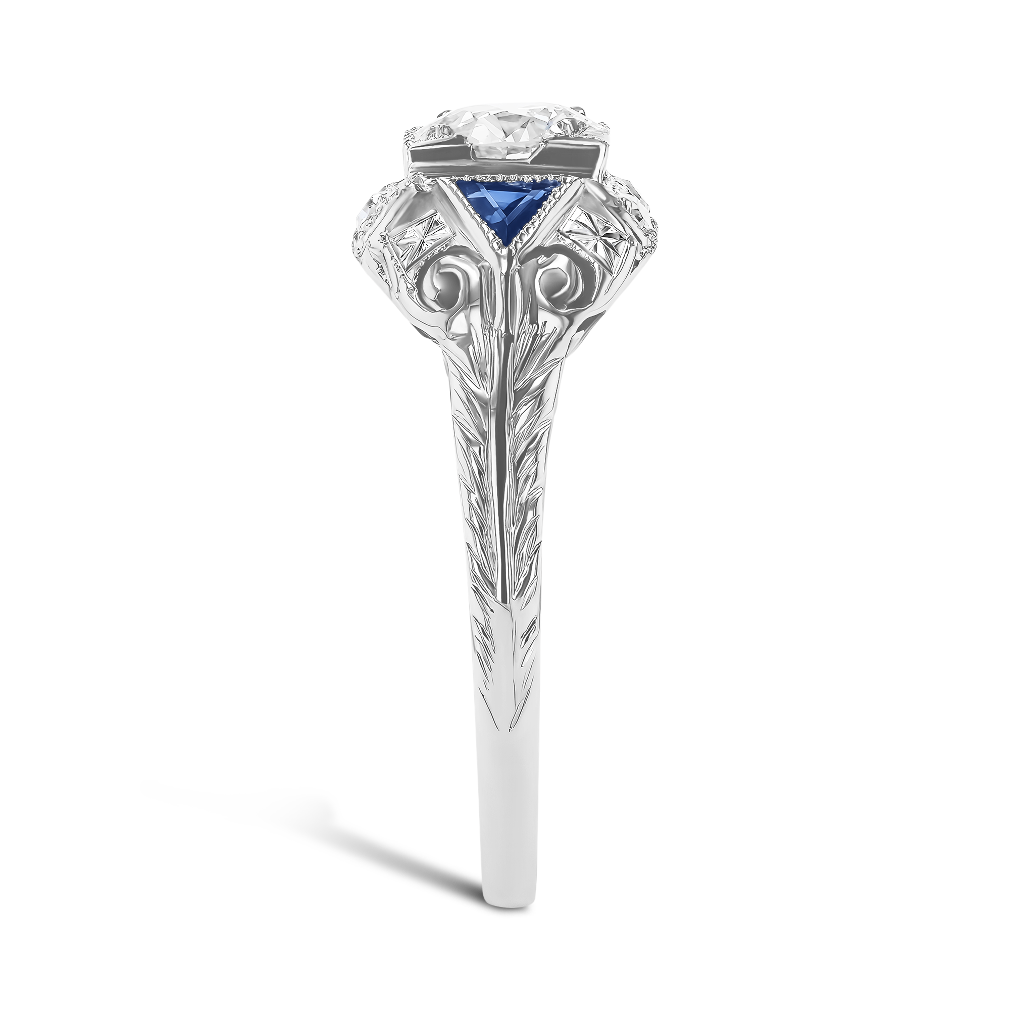 Old European Cut Diamond and Sapphire Ring Old European Cut, Claw Set_4