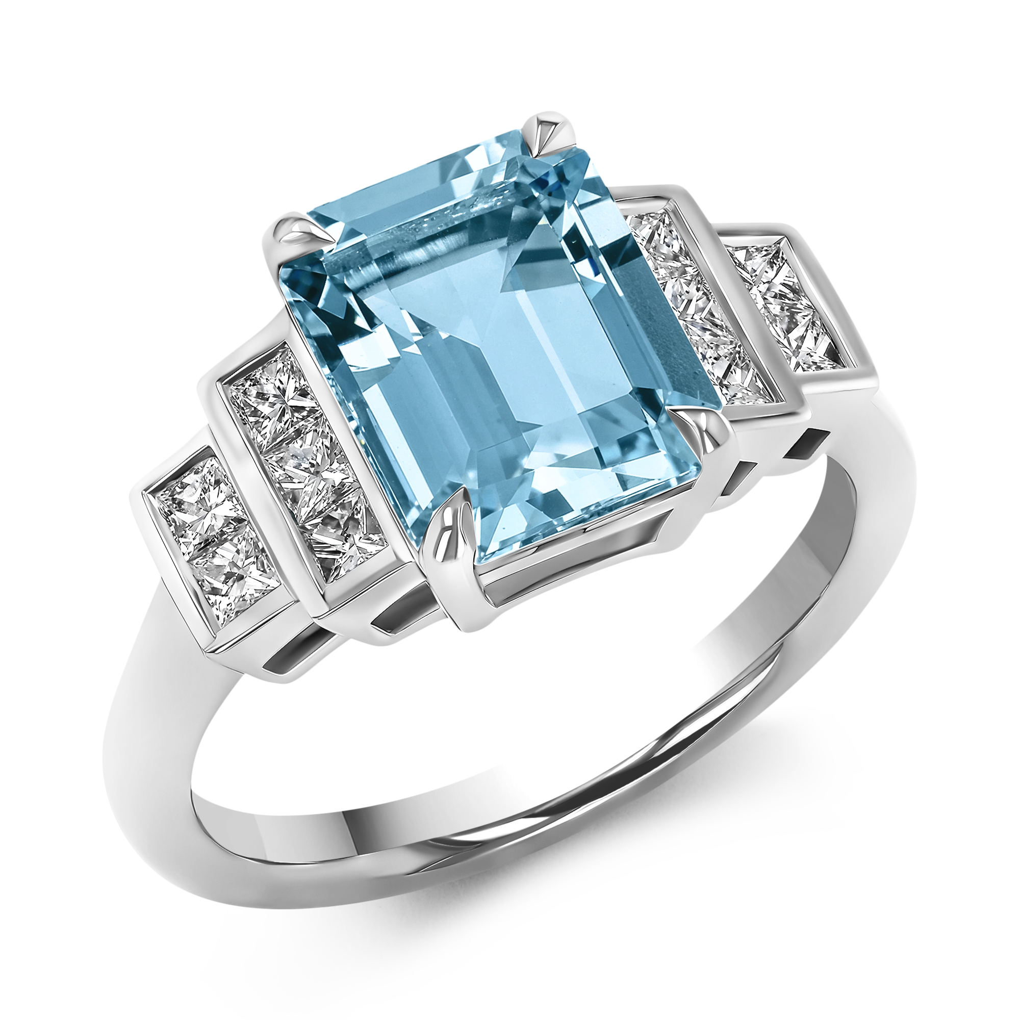 Lukusuzi 2.75ct Art Deco Inspired Aquamarine and Diamond Ring Emerald Cut, Claw Set_1