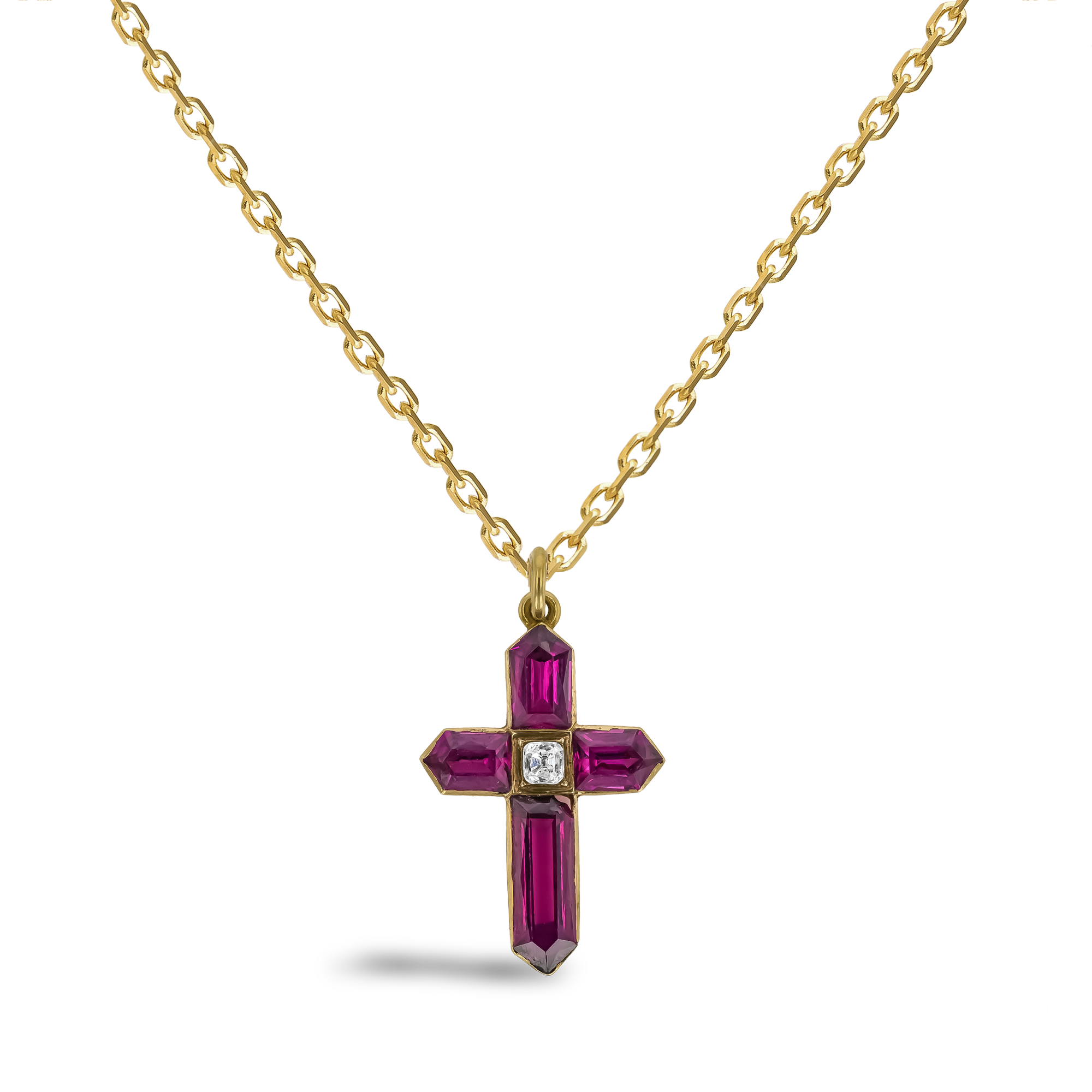 Victorian Bullet Cut Garnet and Diamond Cross Pendant Bullet Cut, Rubover Set_1