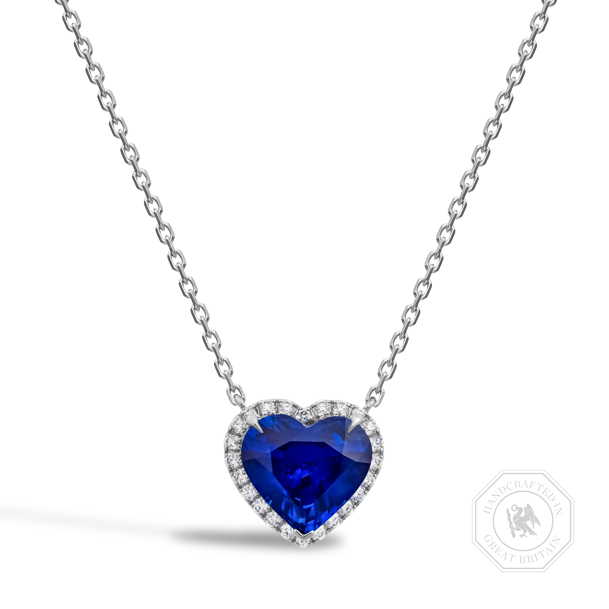 Heart Shaped 3.15ct Sri Lankan Sapphire and Diamond Pendant Heart Shape, Claw Set_1
