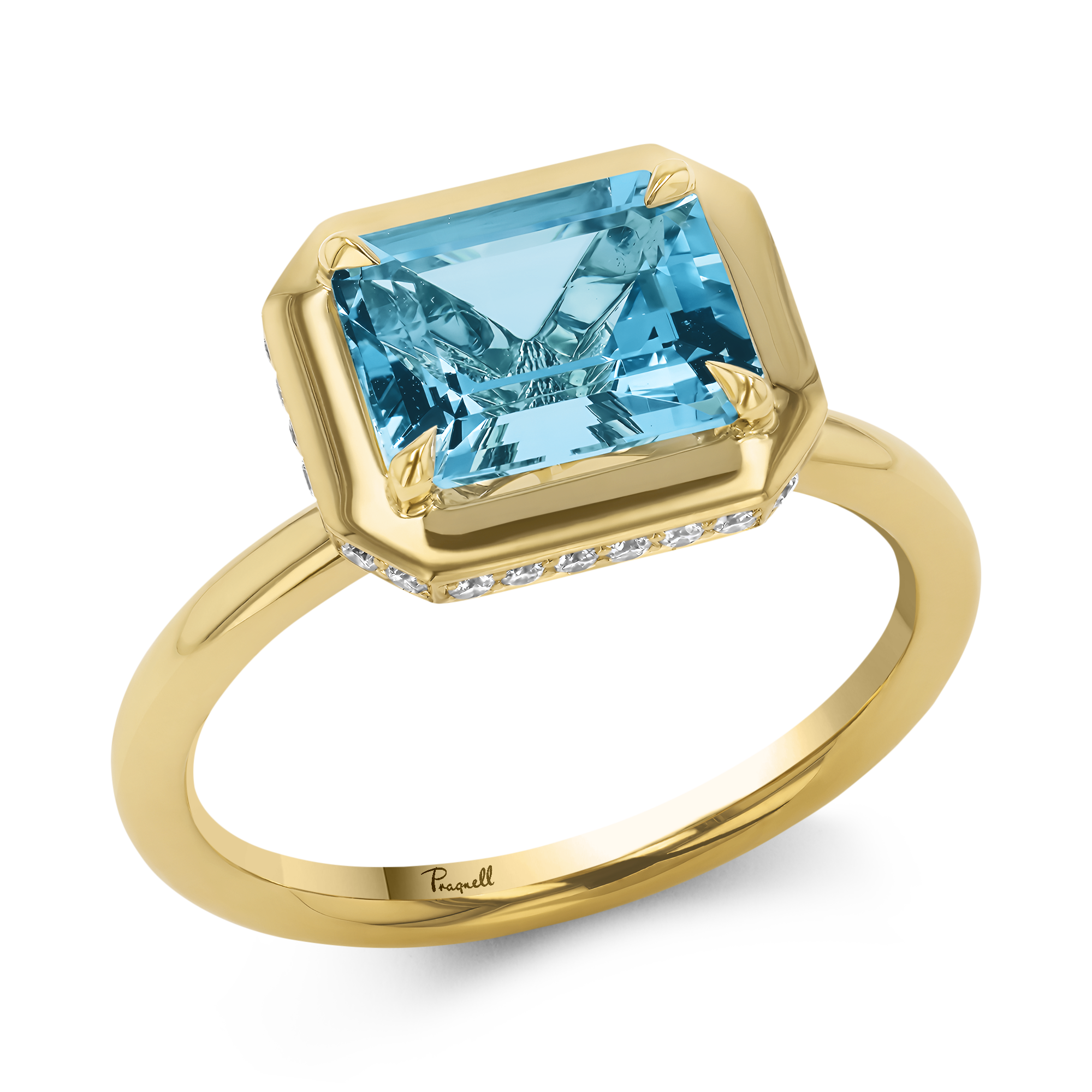 Skimming Stone 1.72ct Aquamarine and Diamond Solitaire Ring Emerald Cut, Claw Set_1
