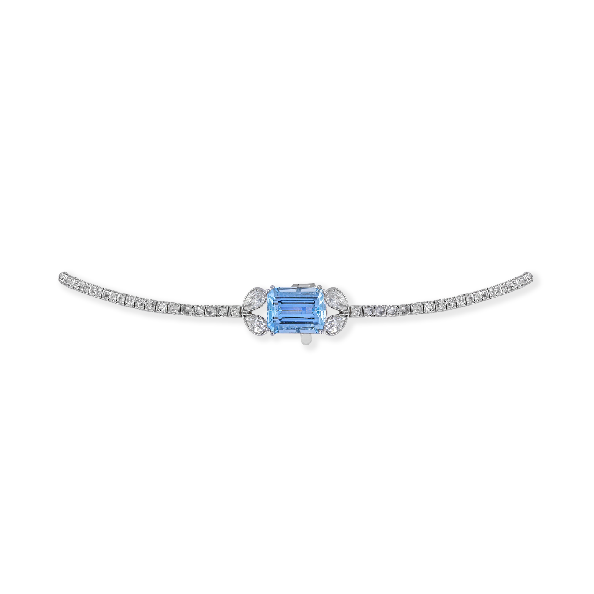 Edwardian Three Row Diamond Necklace Emerald Cut, Millegrain Set_3