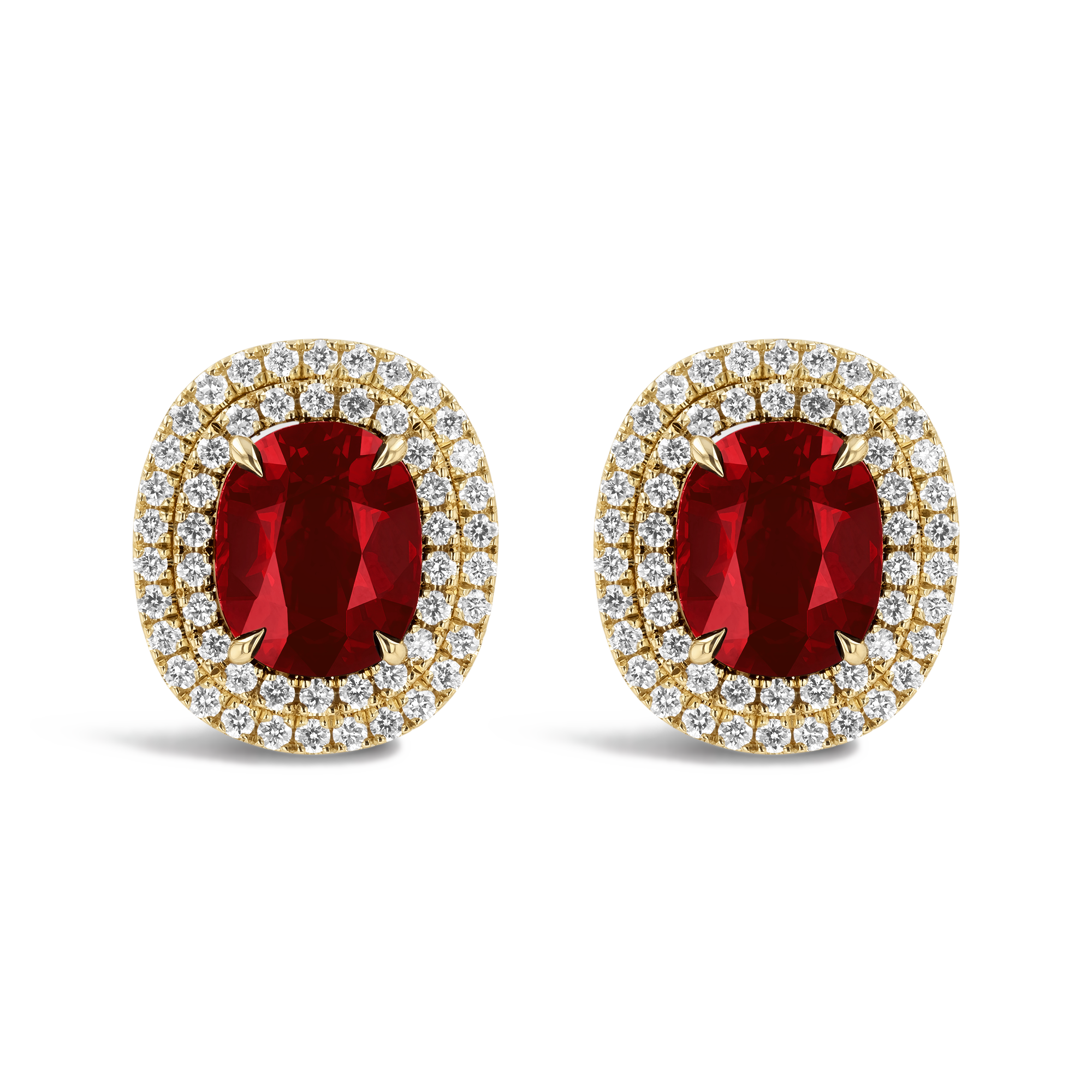 Mozambique Ruby Cluster Earrings with Diamond Halo Oval Cut, Four Claw Set_1