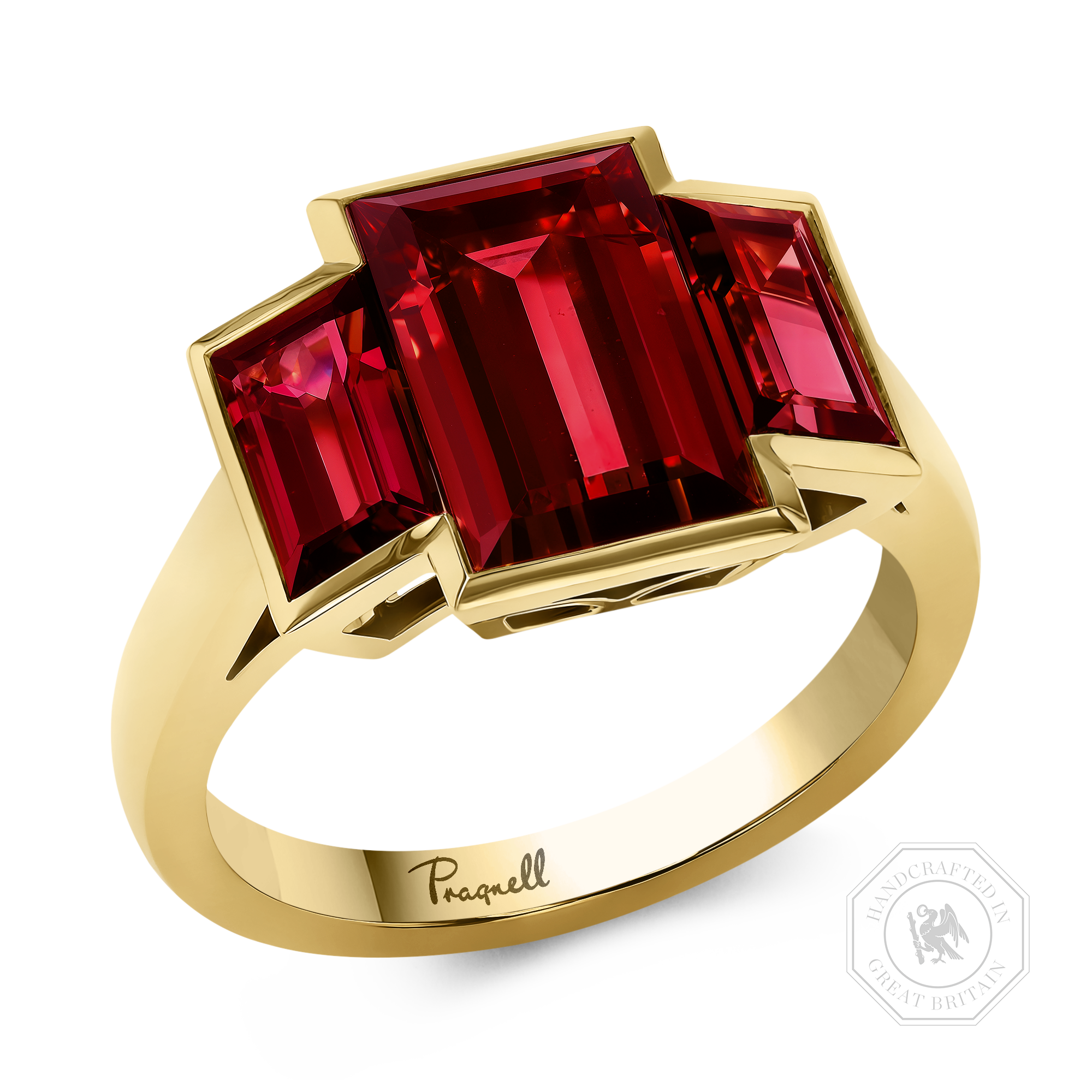 Kingdom Spinel Three Stone Ring Emerald Cut, Rubover Set_1