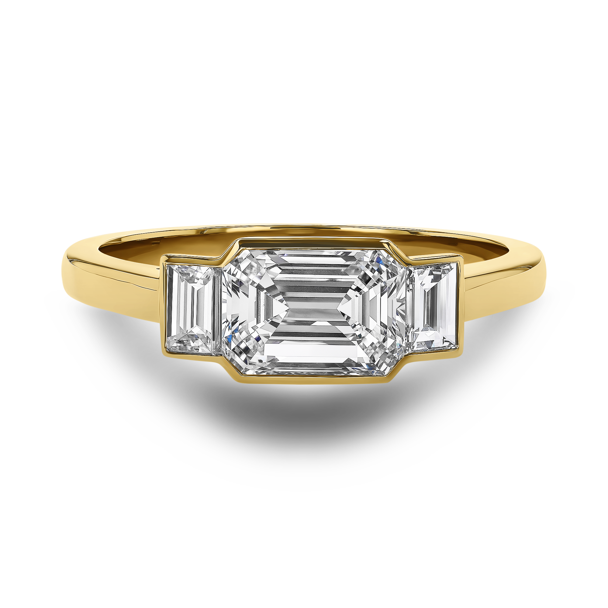 Kingdom 1.38ct Diamond Three Stone Ring Emerald Cut, Rubover Set_2