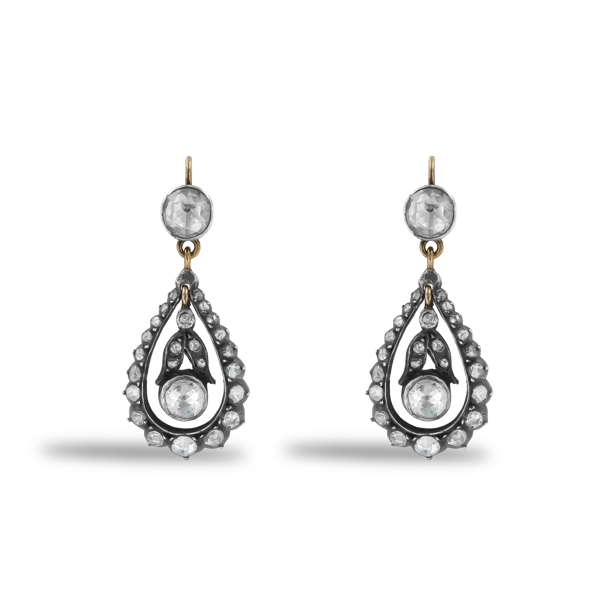 Rose Cut Diamond Drop Earrings Rose Cut, Rubover Set_1