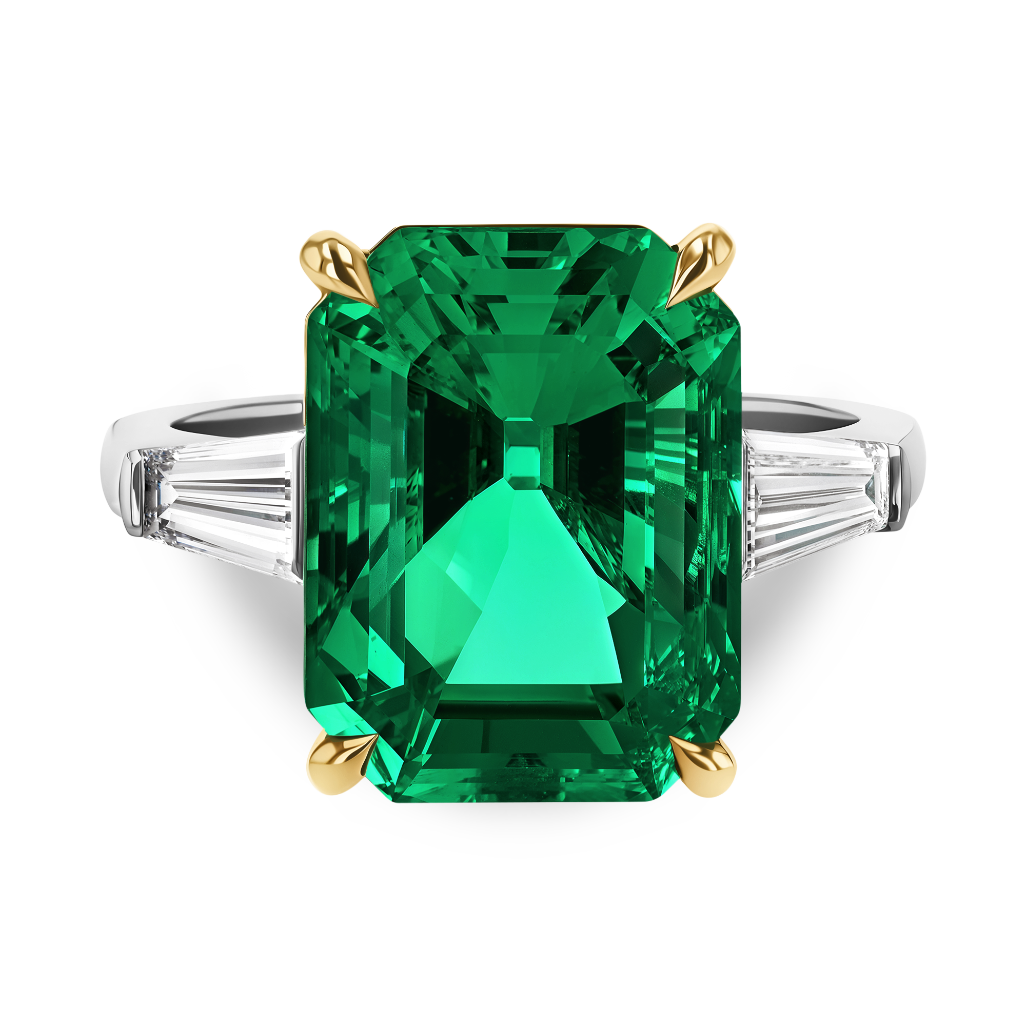Masterpiece Octagonal Cut Colombian Emerald Ring Octagonal, Trapeze & Baguette Cut, Claw & Rub Over Set_2