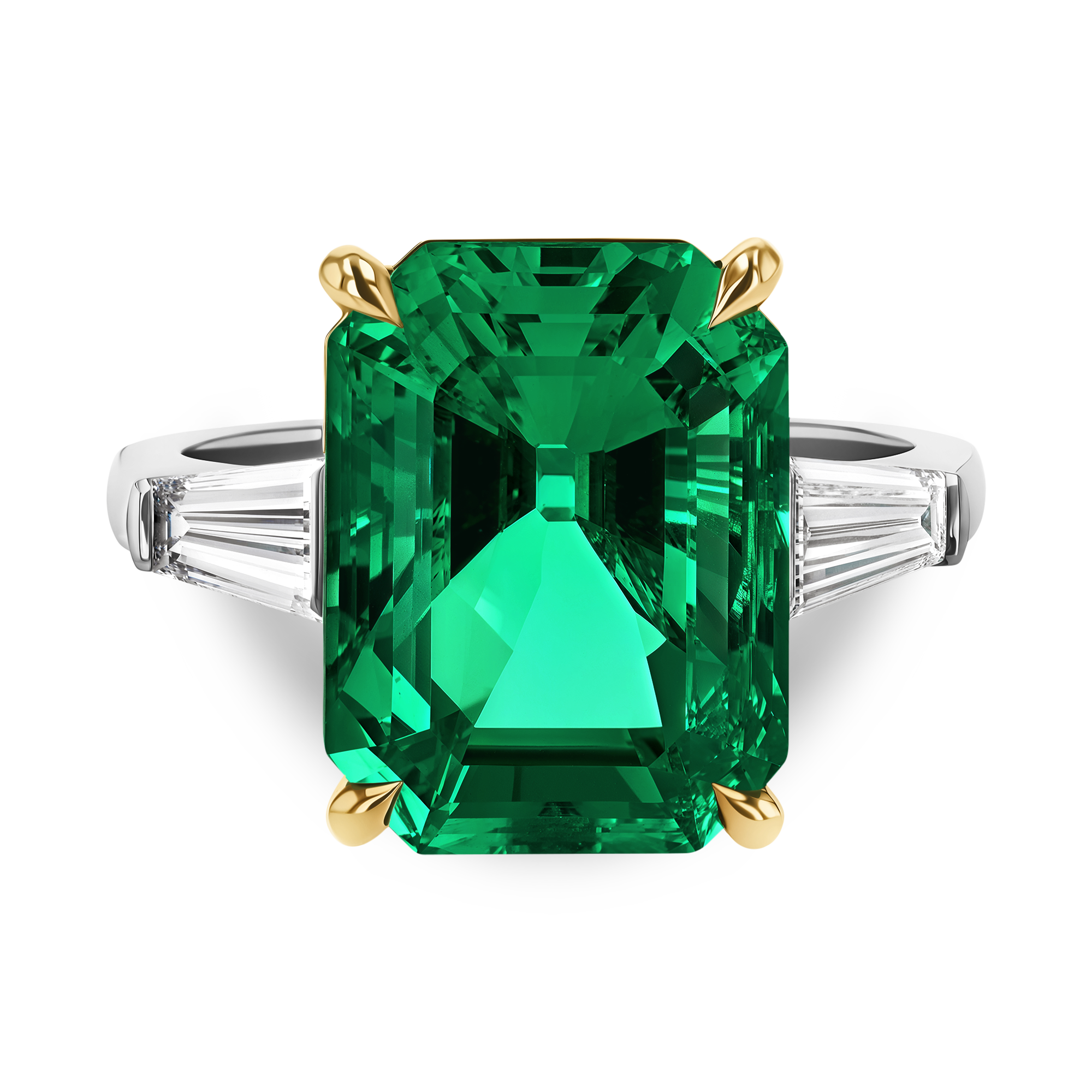 Masterpiece Octagonal Cut Colombian Emerald Ring Octagonal, Trapeze & Baguette Cut, Claw & Rub Over Set_2