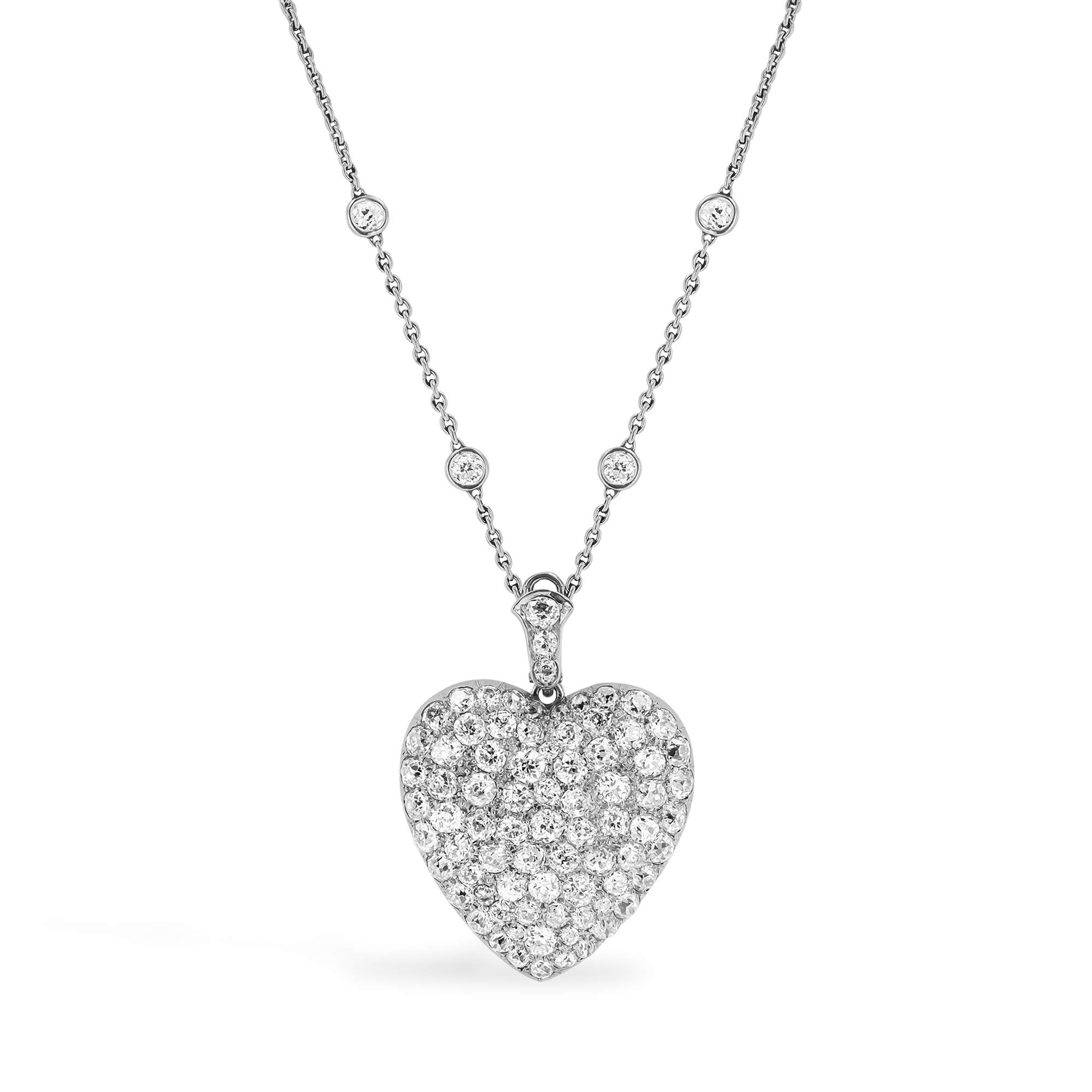 Edwardian Heart Shape Diamond Pendant Old Cut, Pave Set_1