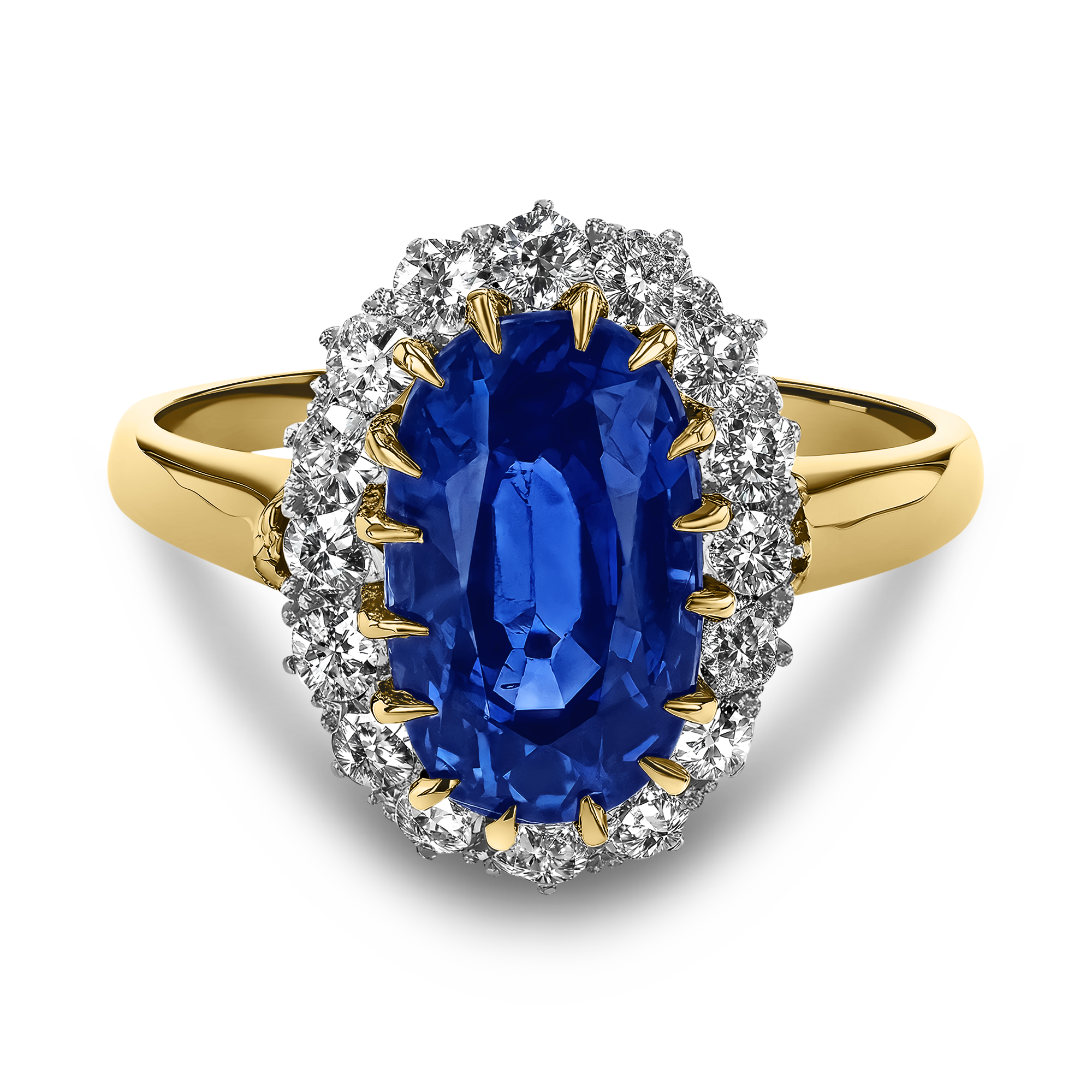 Sri-Lankan Blue Sapphire and Diamond Cluster Ring Oval Cut, Claw Set_2