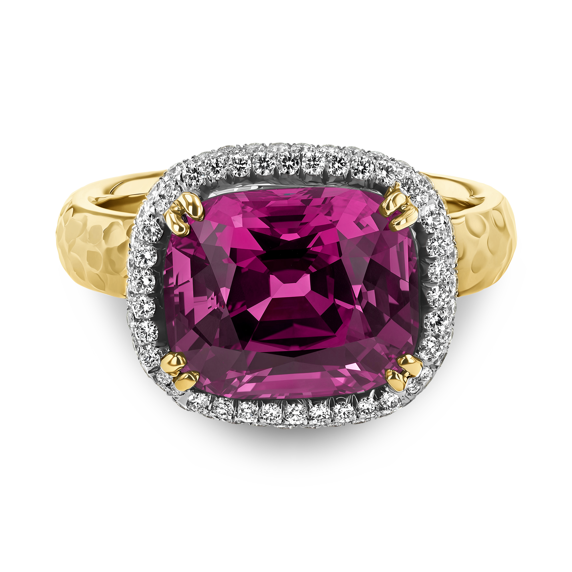 Contemporary Pink Madagascan Sapphire & Diamond Cluster Ring Cushion-cut, brilliant-cut, 4 double-claw set, Pave-set_2