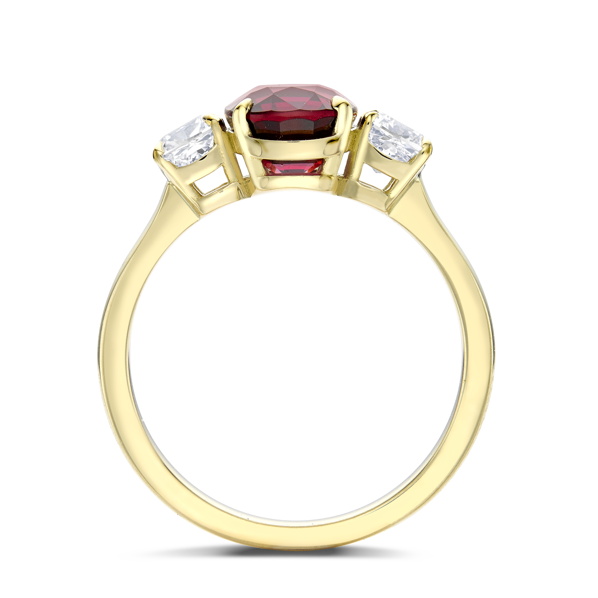 Mozambique Cushion Pigeon Blood Ruby & Diamond Three Stone Ring Cushion & Brilliant Cut, Claw Set_3