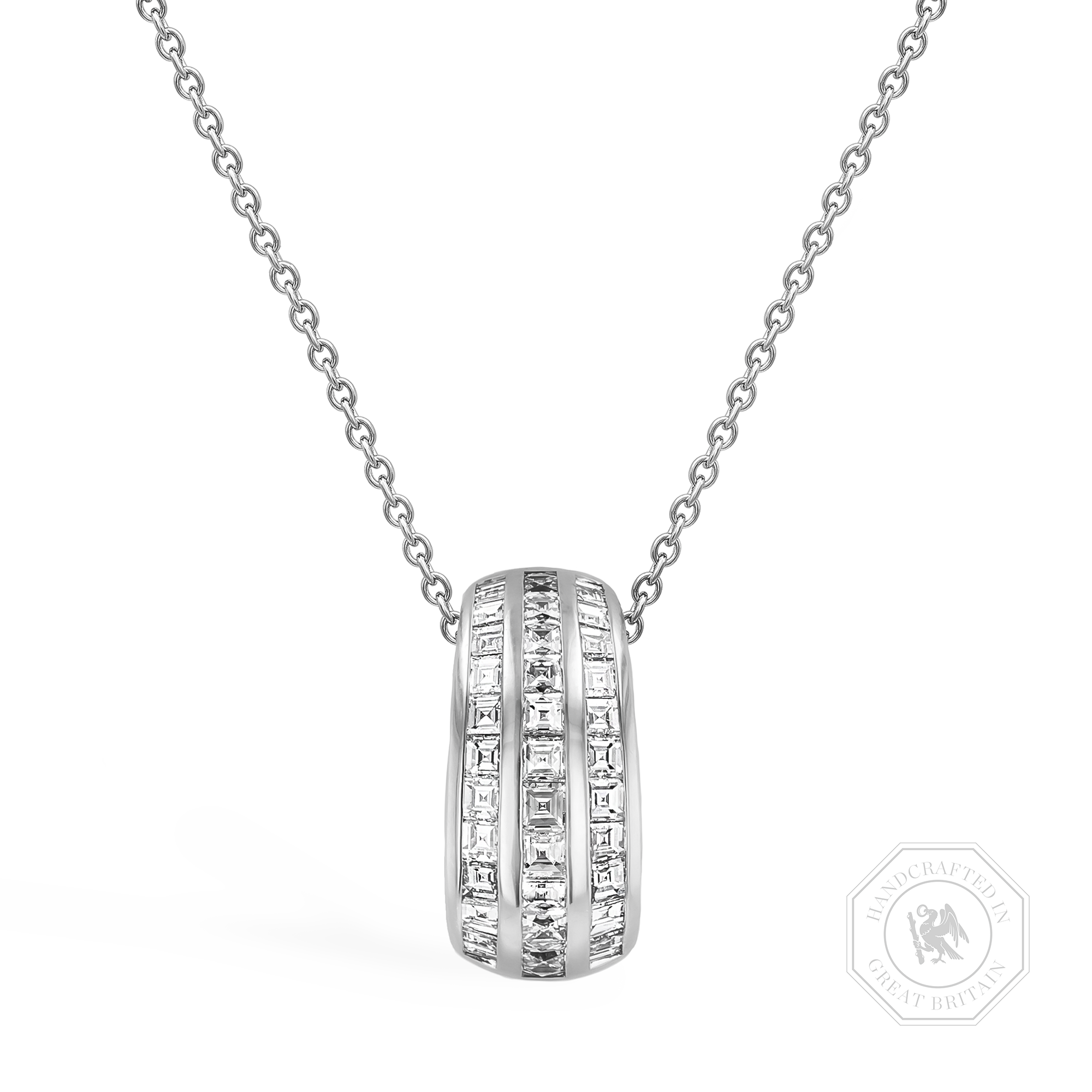 Manhattan Three Row Diamond Pendant Carre Cut, Channel Set_1