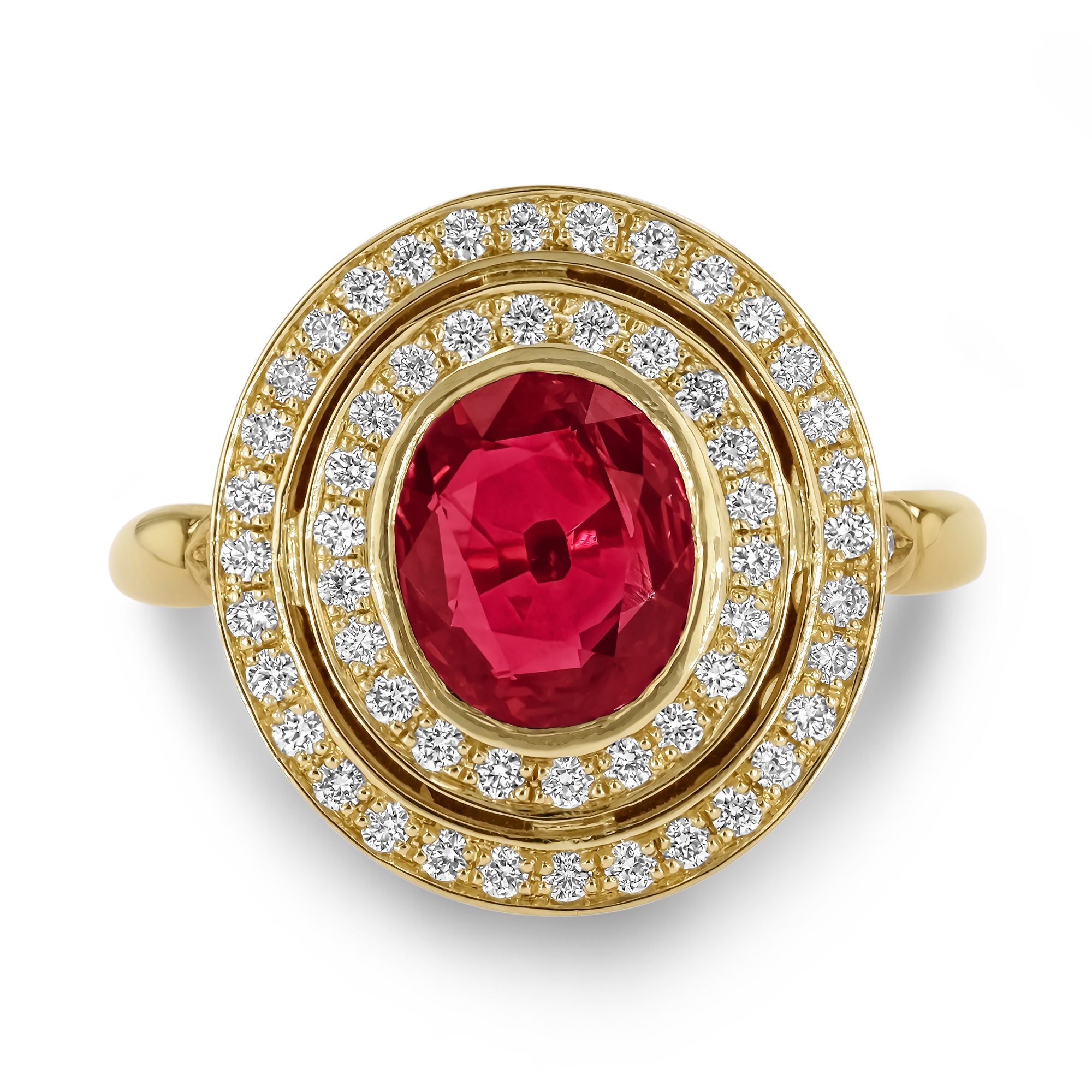 Burmese 1.71ct Ruby and Diamond Target Ring Cushion Antiue Cut, Rubover Set_2