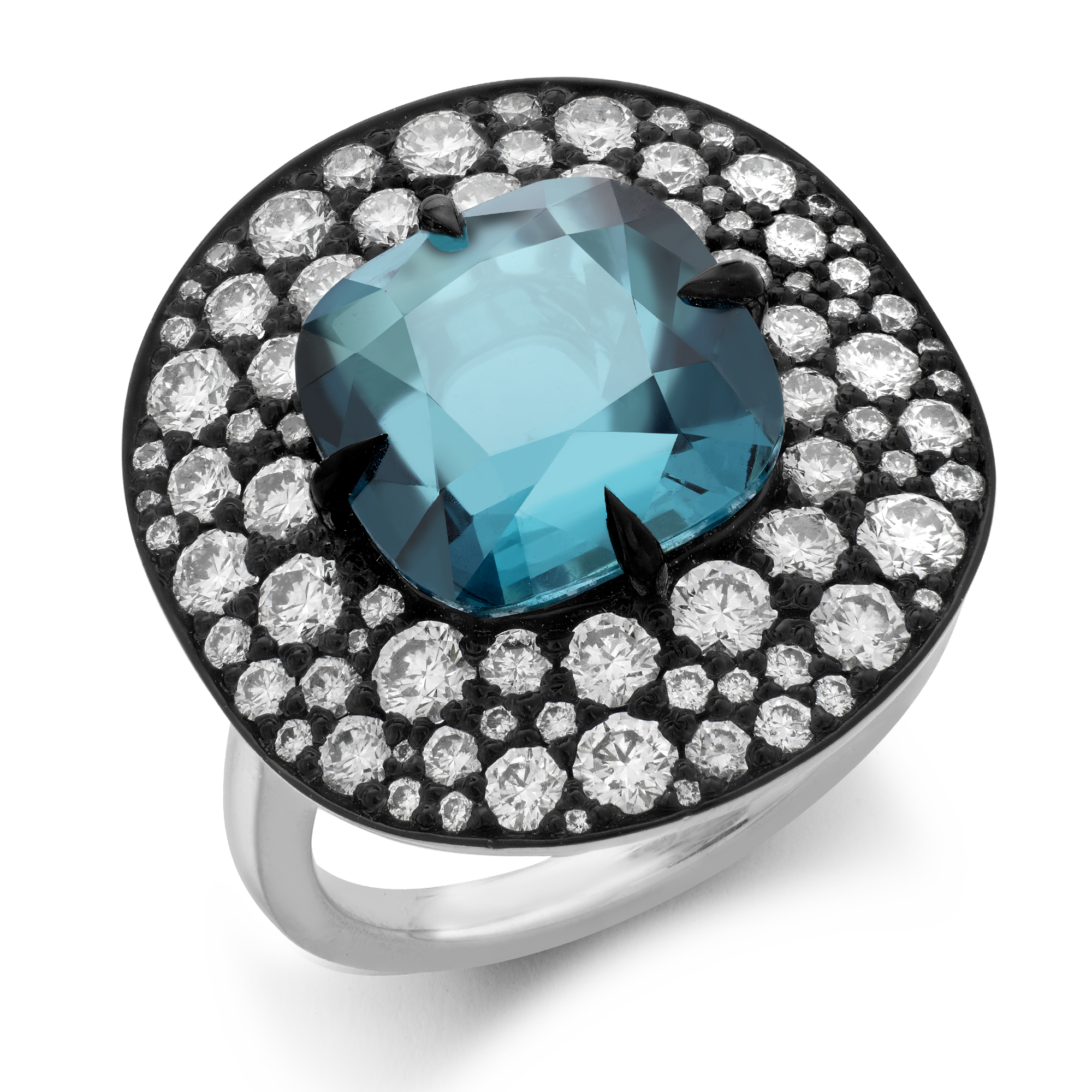 Snowstorm Green Indicolite Cluster Ring Claw Set with Pave set Diamond Surround_1