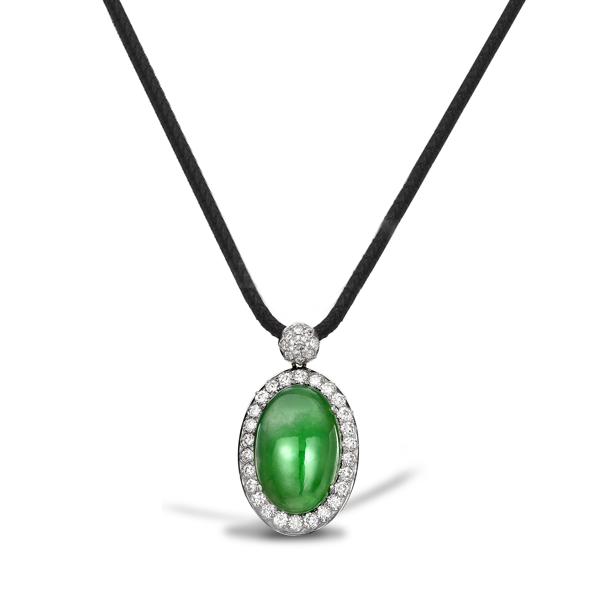 Jadeite and Diamond Pendant Cabochon Jadeite Pendant, with Diamond Surround_1