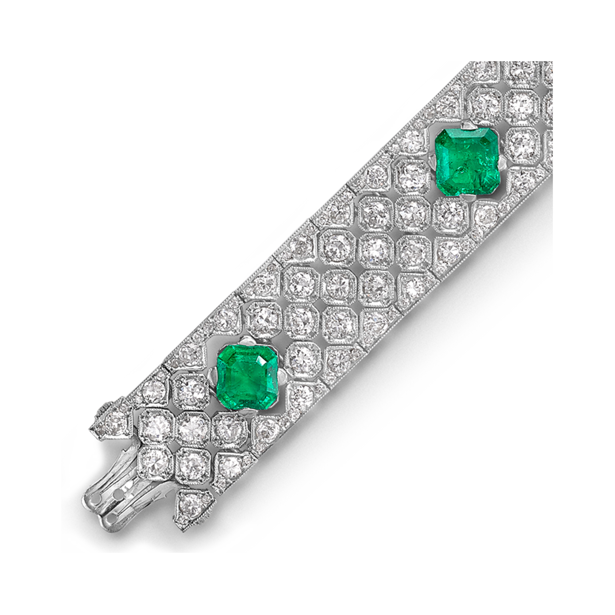 Art Deco Charles Holl Emerald Bracelet Square Cut Emerald Bracelet, with Diamonds_2