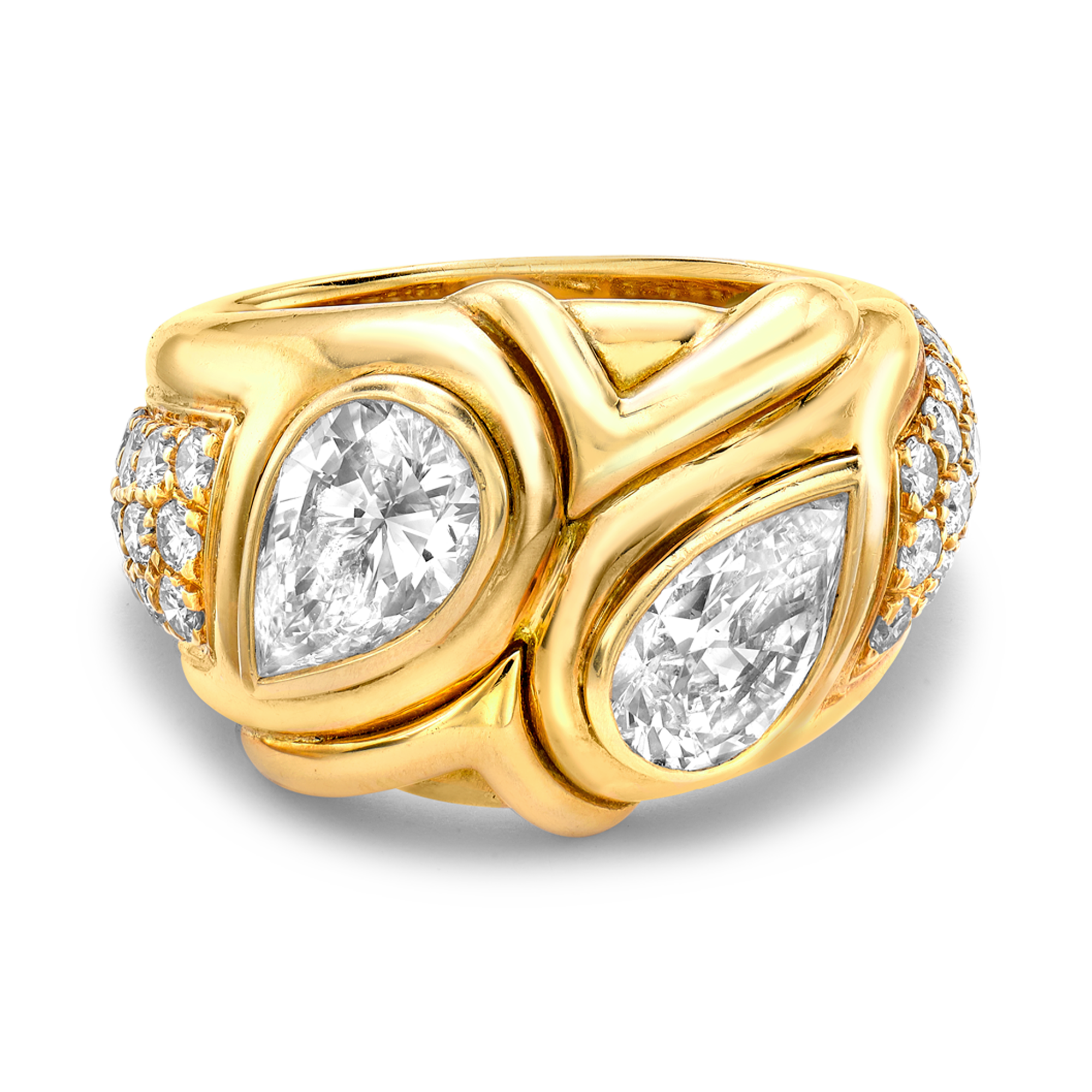 1980s Bvlgari Diamond Ring Pear Cut Dress Ring, with Diamond Shoulders_2