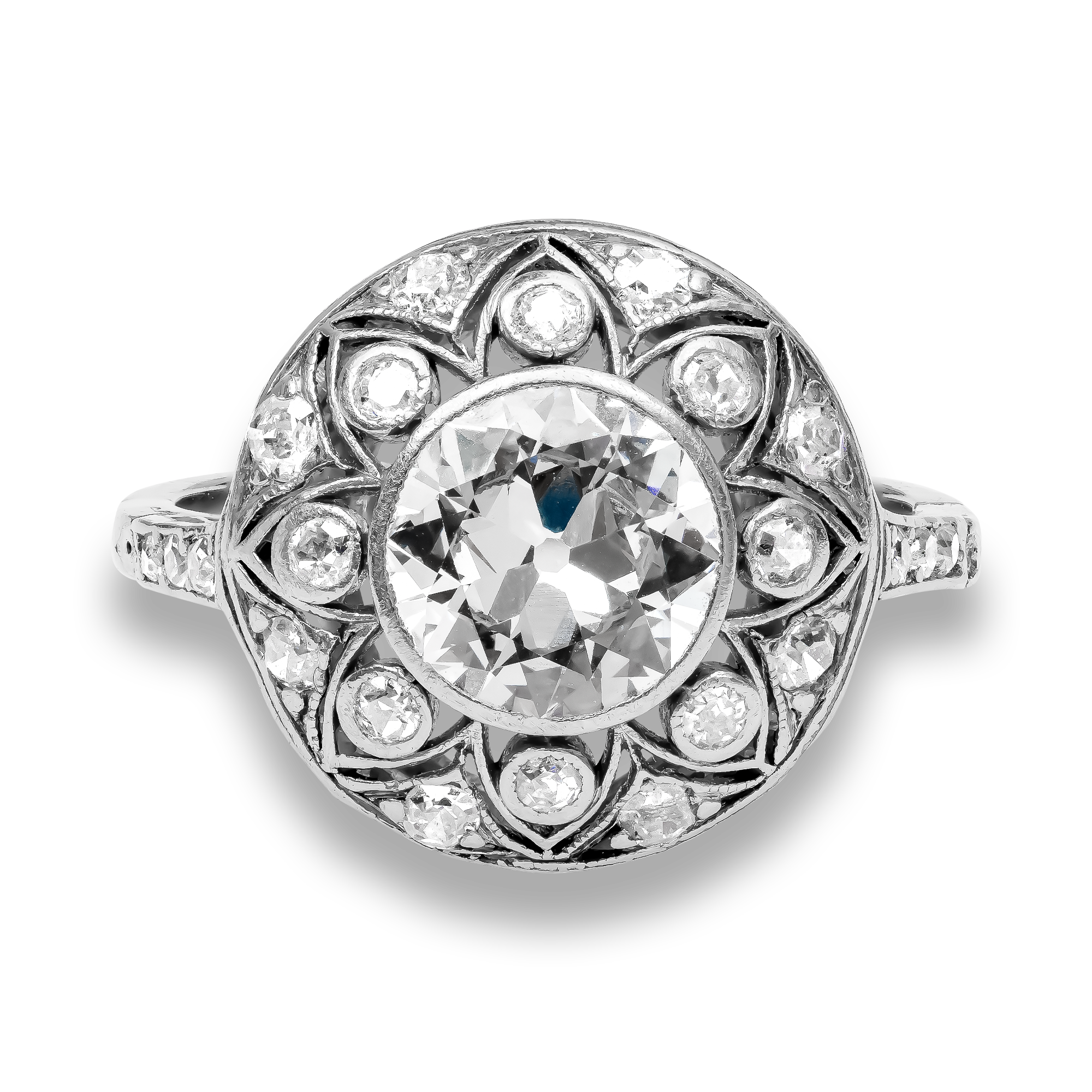 Edwardian Diamond Cluster Ring Old Cut, Rubover Set_2