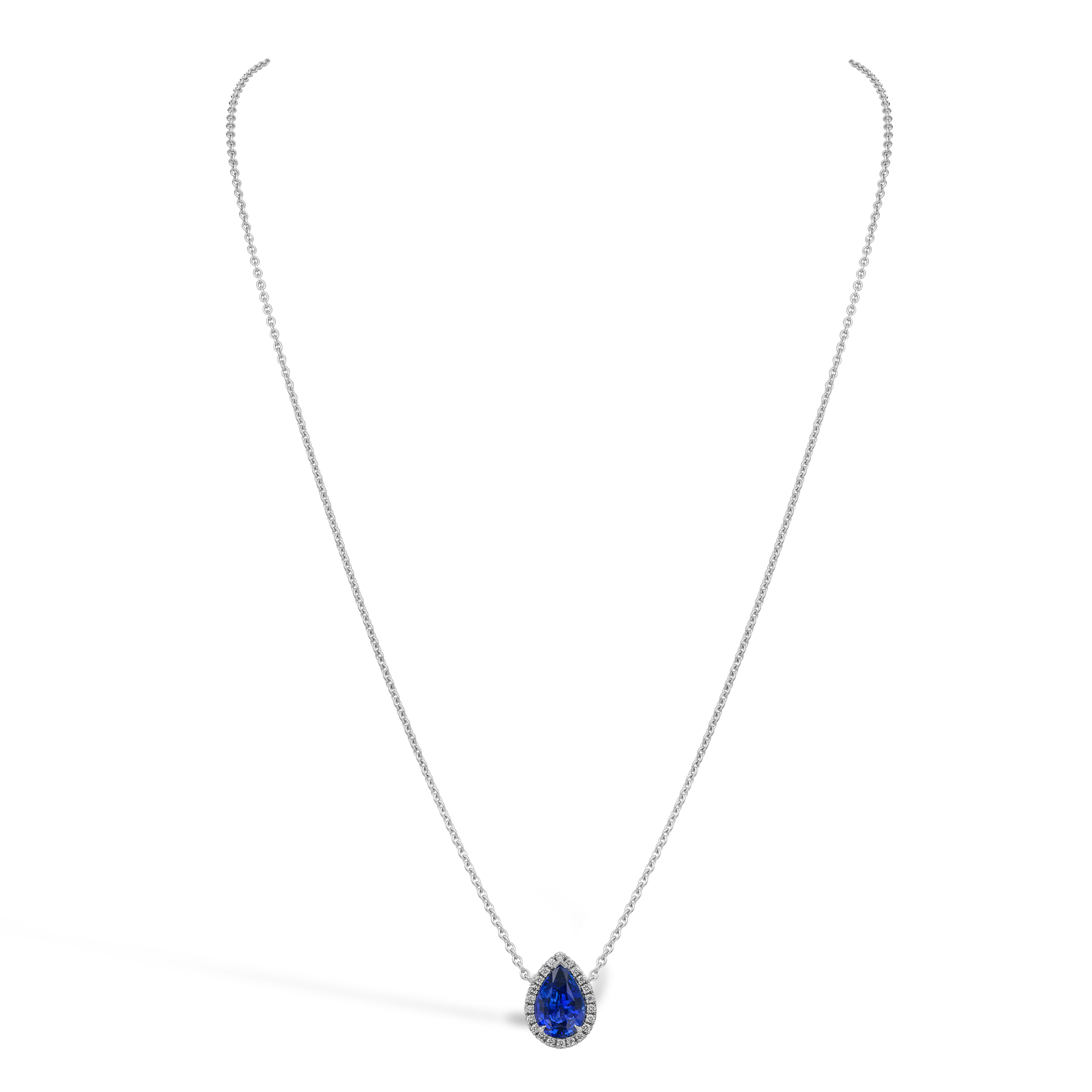 Pear Cut Sapphire Pendant with Diamond Surround Pear & Brilliant Cut, Claw Set_2