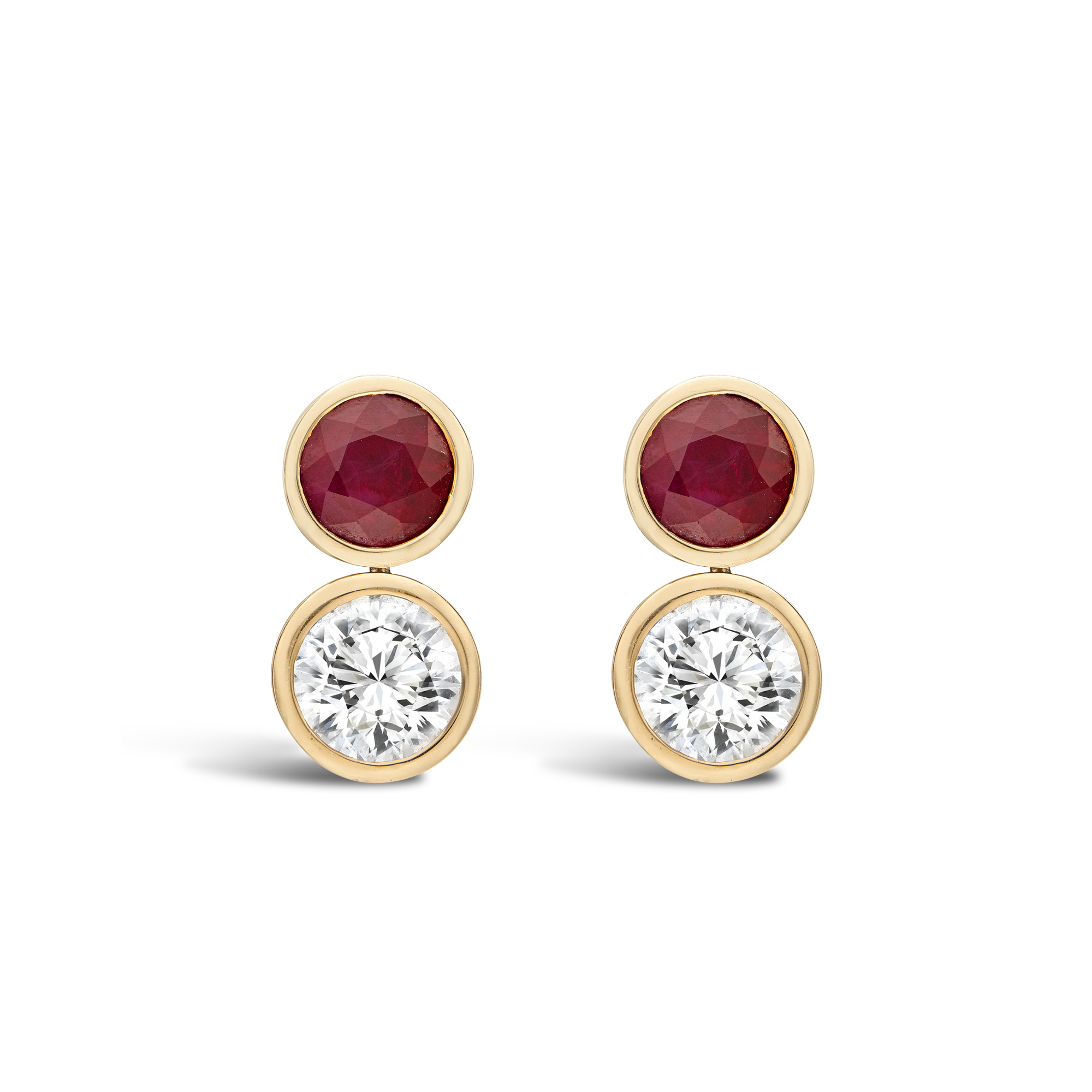 Ruby & Diamond Drop Earrings Brilliant Cut, Rubover Set_1