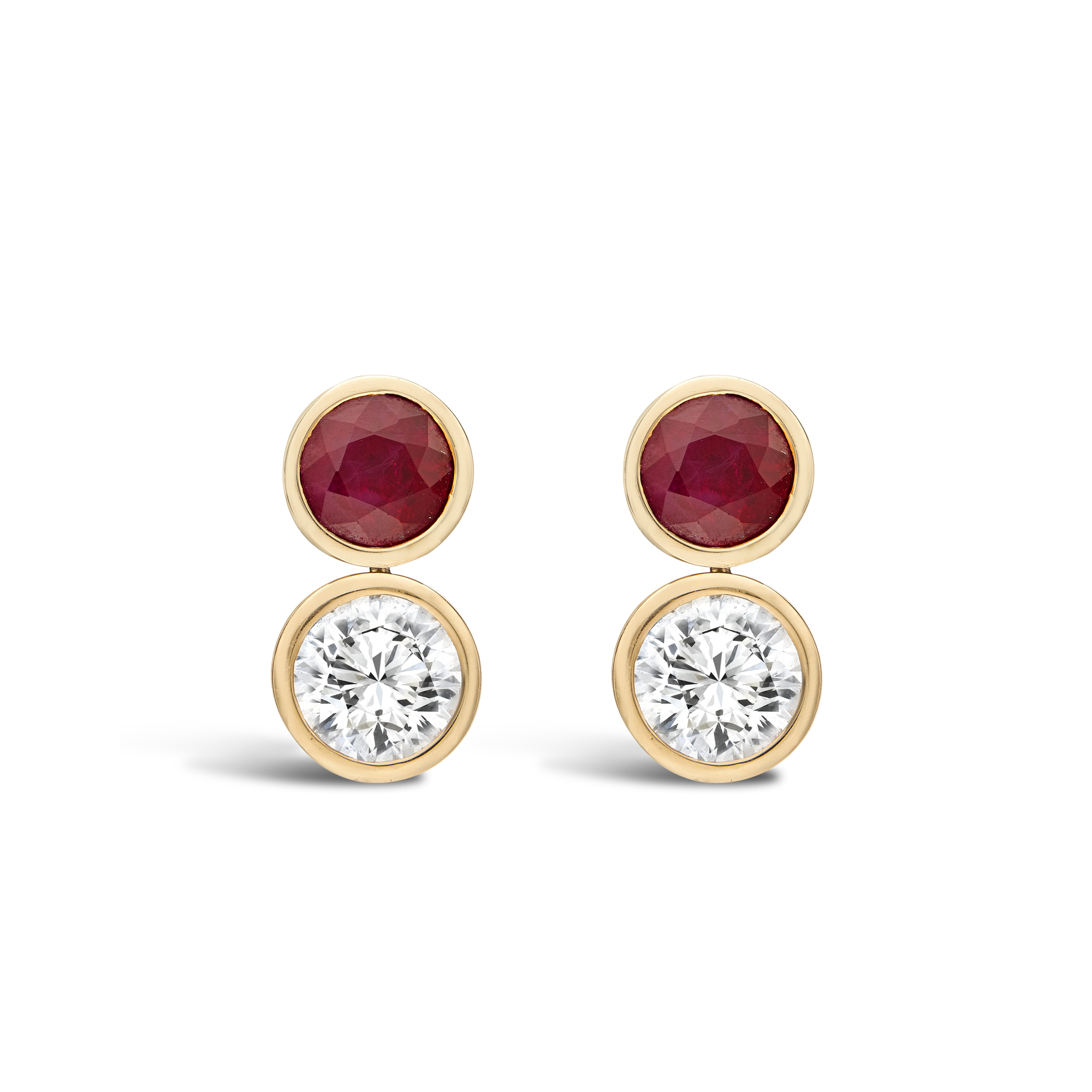 Ruby & Diamond Drop Earrings Brilliant Cut, Rubover Set_1