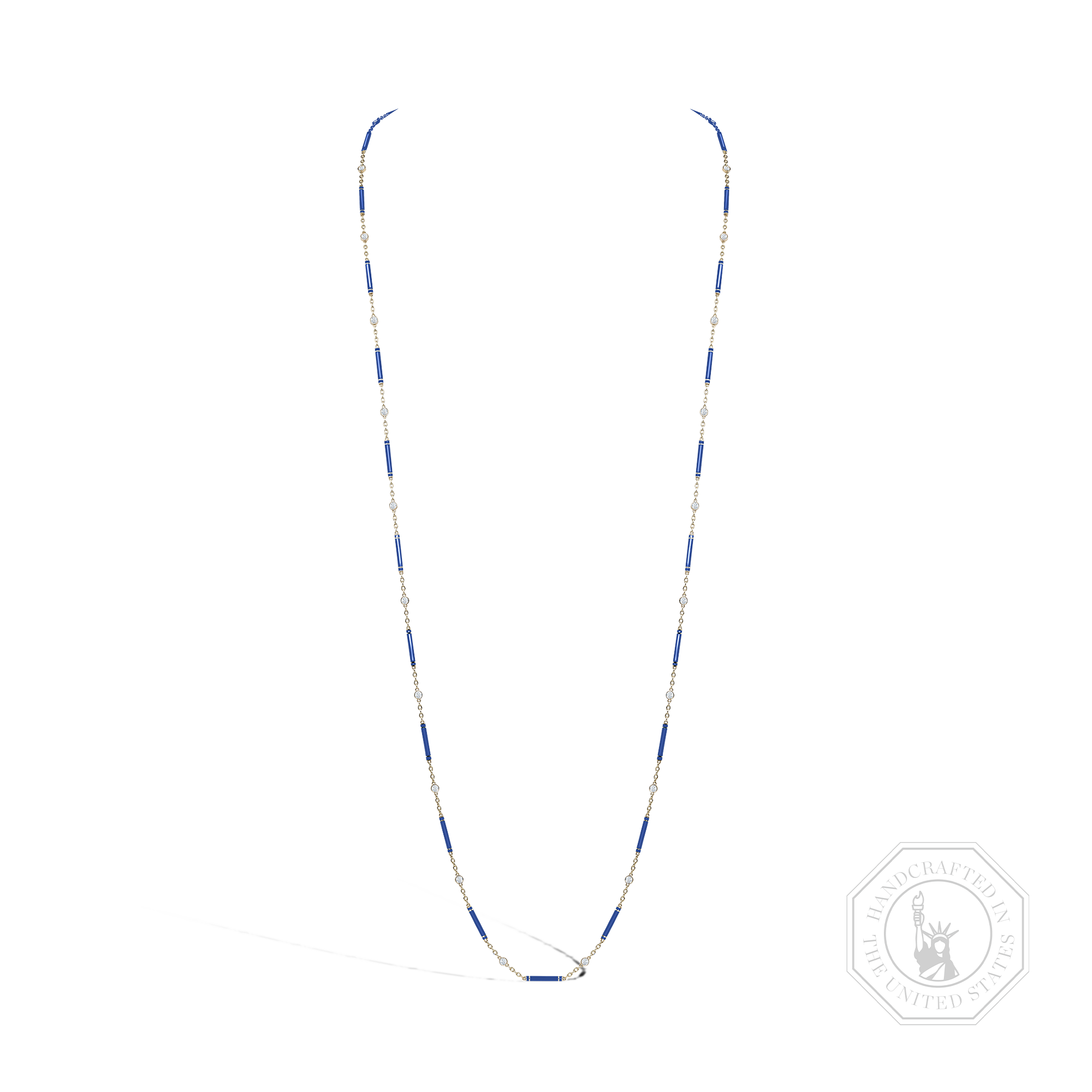 Brilliant Cut Diamond Necklace Long Necklace with Navy Blue Enamel_1