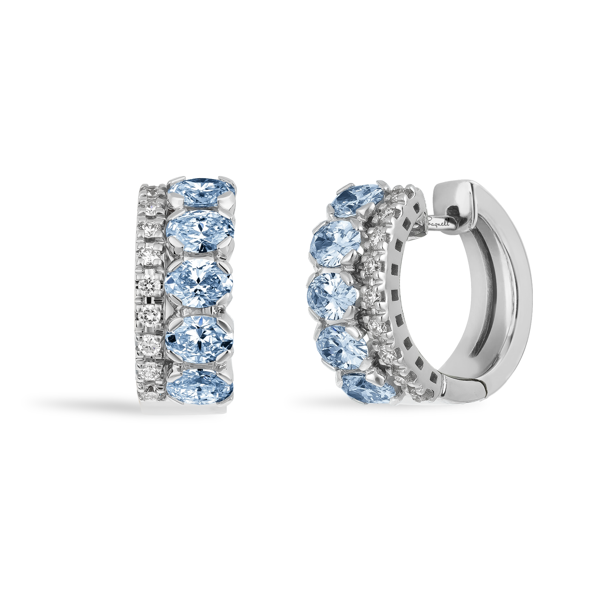 Oval Cut 1.34ct Aquamarine and Diamond Hoop Earrings Oval Cut, Claw Set_1