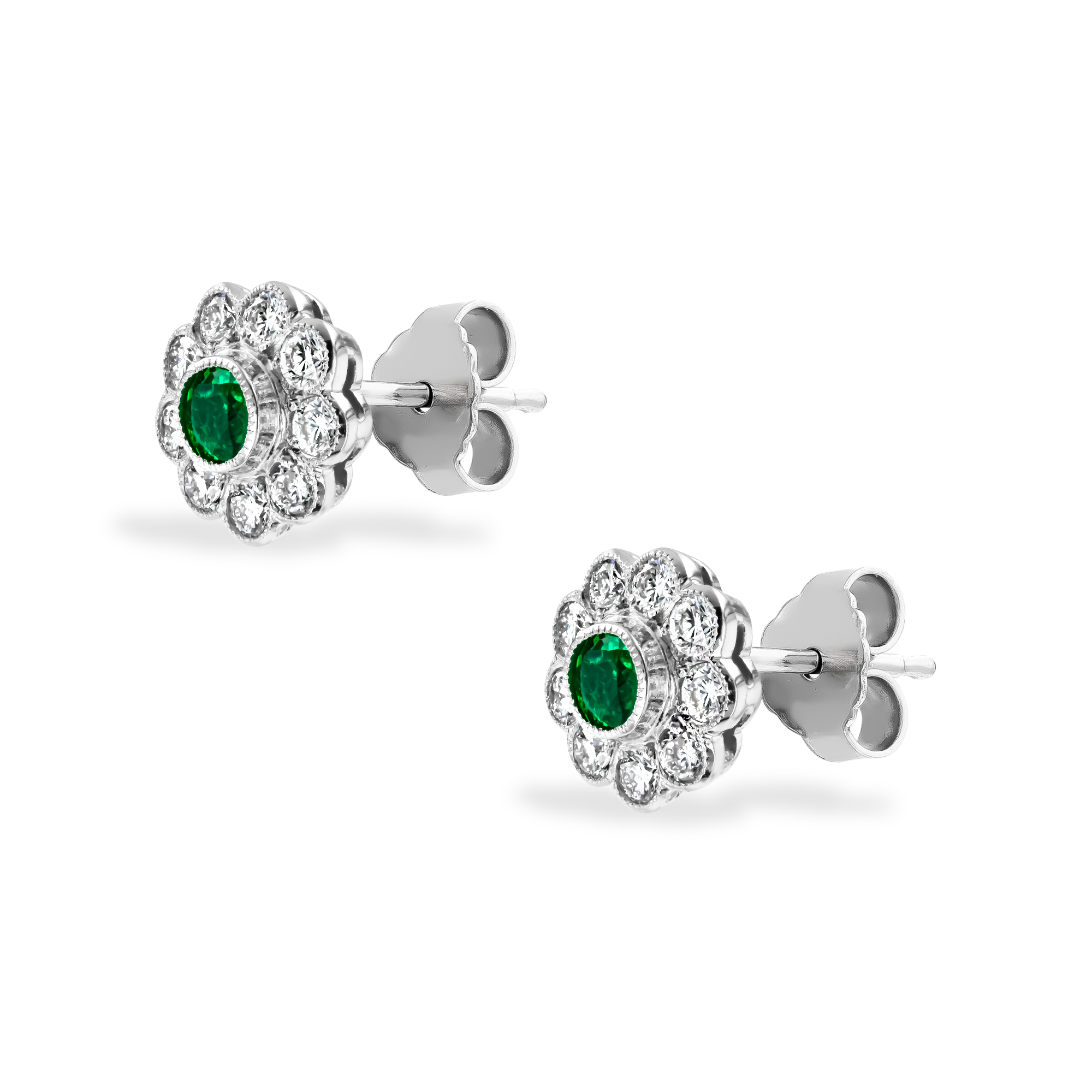 Contemporary Emerald and Diamond Earrings Emerald Cut, Millegrain Set_2