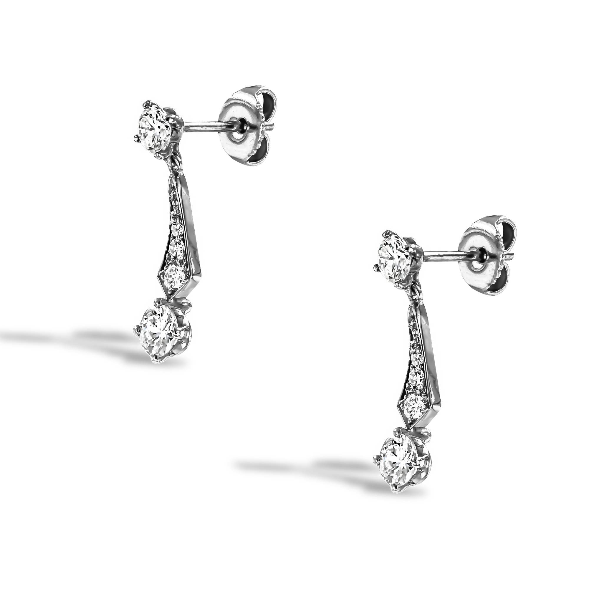 Edwardian Inspired 1.30ct Diamond Drop Earrings Old Cut, Claw Set_2