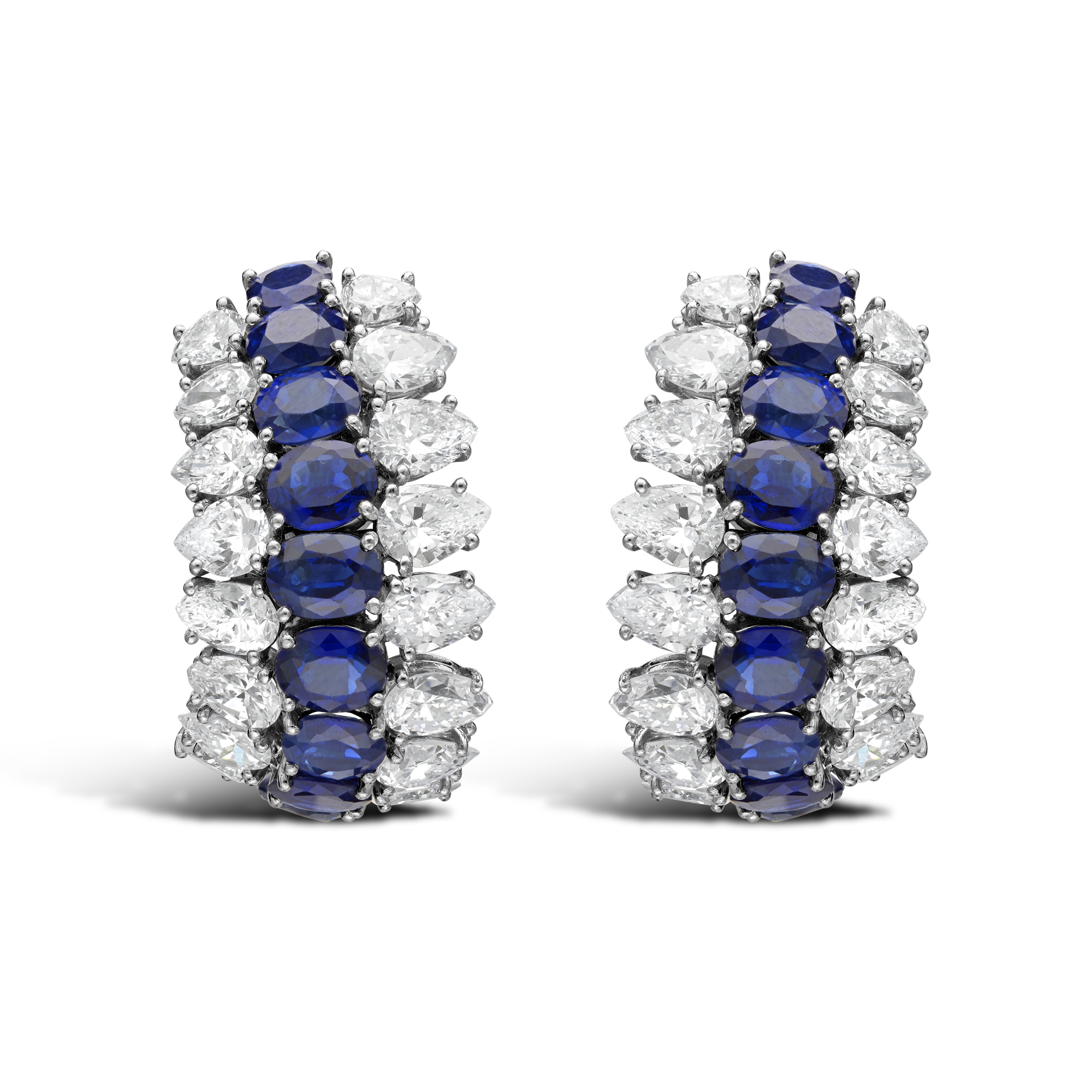 Tiffany Fifty Stone Sapphire and Diamond Huggie Earrings Oval-cut, Claw Set_1